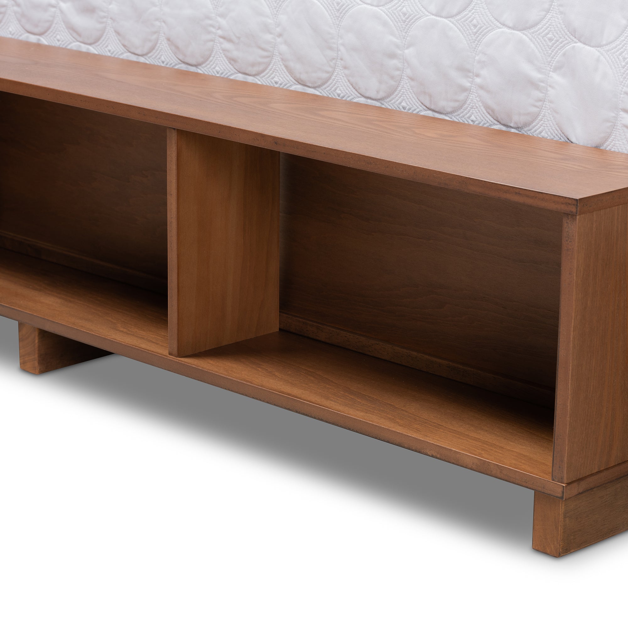 Baxton Studio Arthur Modern Rustic Ash Walnut Brown Finished Wood Queen Size Platform Bed with Built-In Shelves