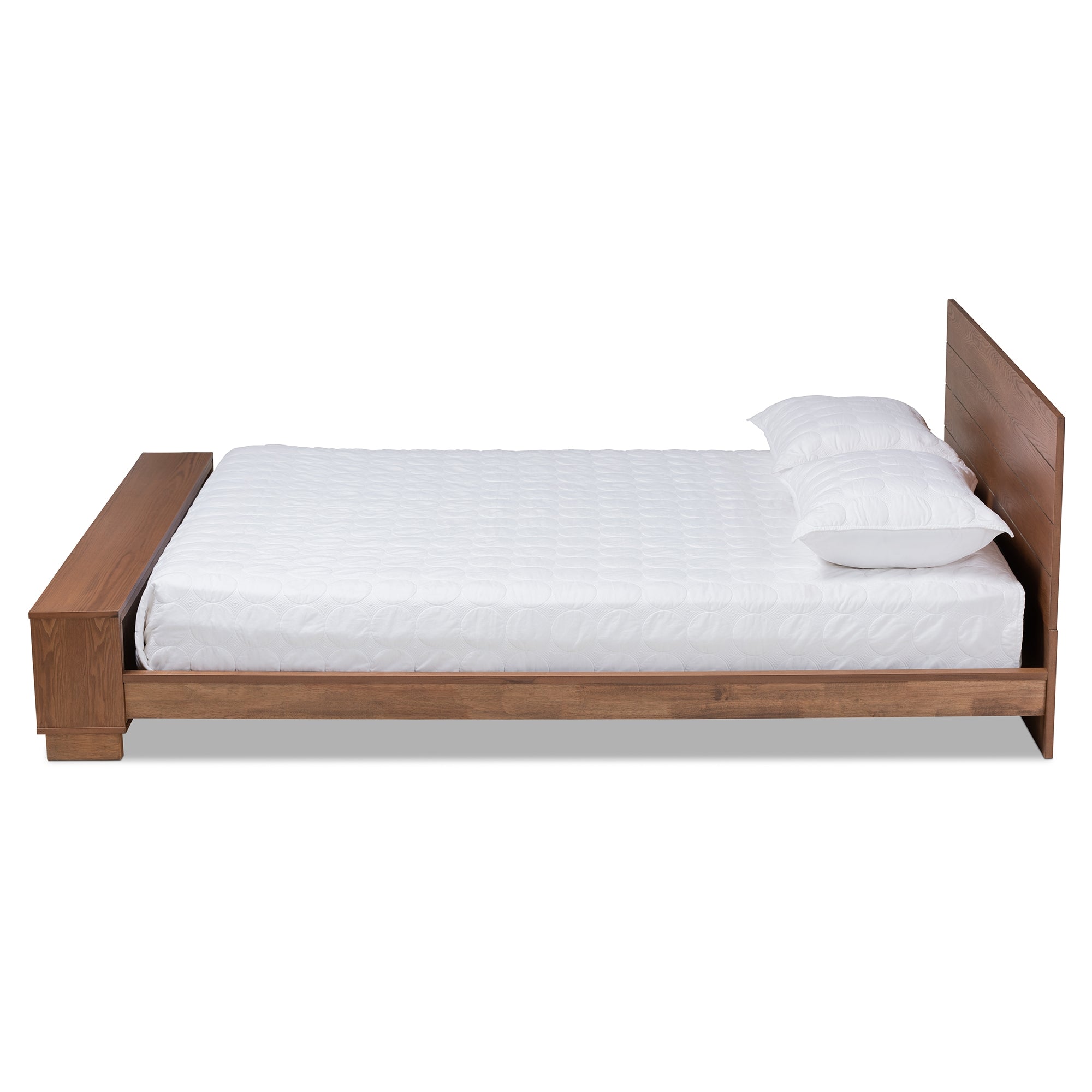 Baxton Studio Regina Modern Rustic Ash Walnut Brown Finished Wood Queen Size Platform Storage Bed with Built-In Shelves