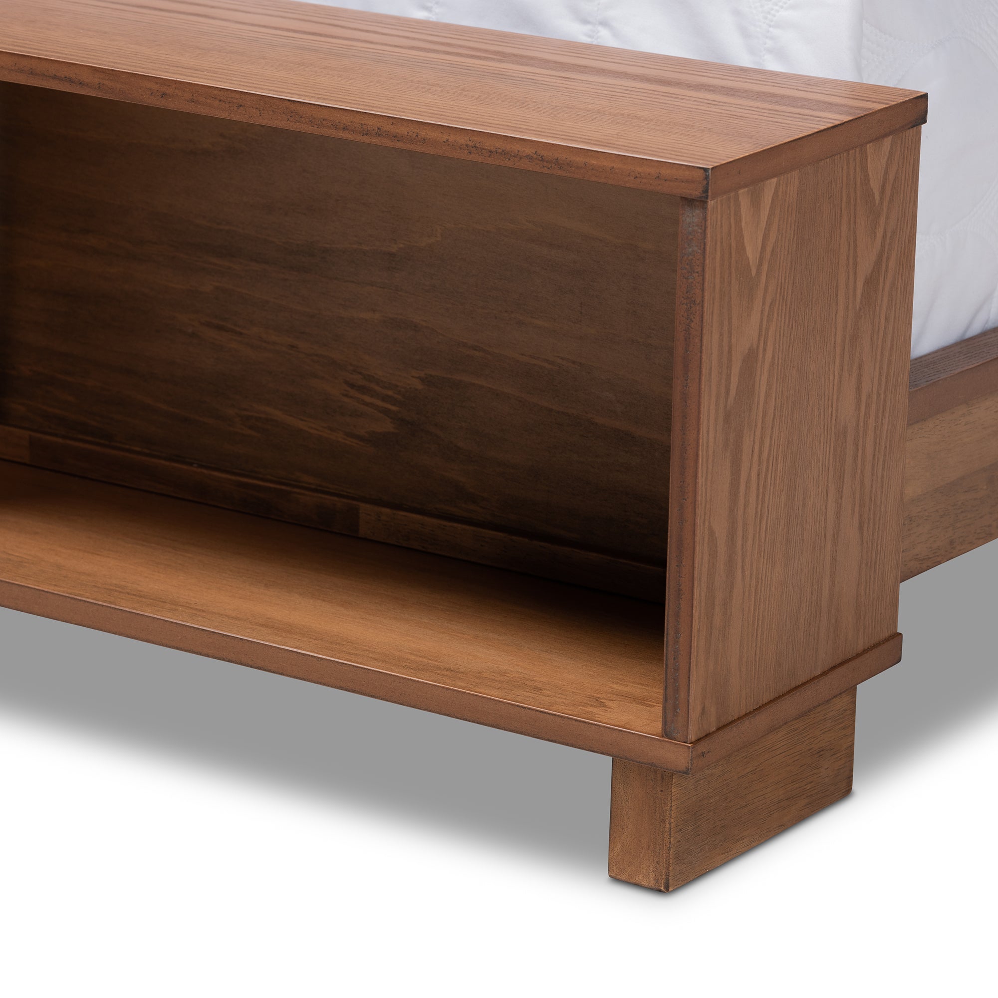 Baxton Studio Regina Modern Rustic Ash Walnut Brown Finished Wood Queen Size Platform Storage Bed with Built-In Shelves