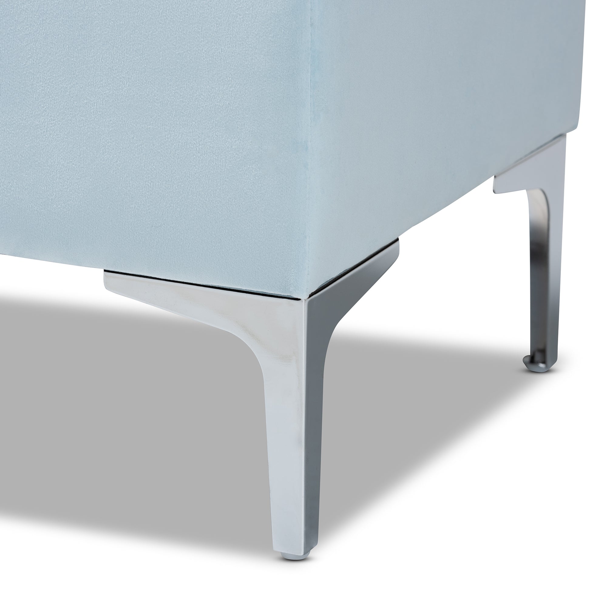 Baxton Studio Mabel Modern and Contemporary Transitional Light Blue Velvet Fabric Upholstered Silver Finished Storage Ottoman