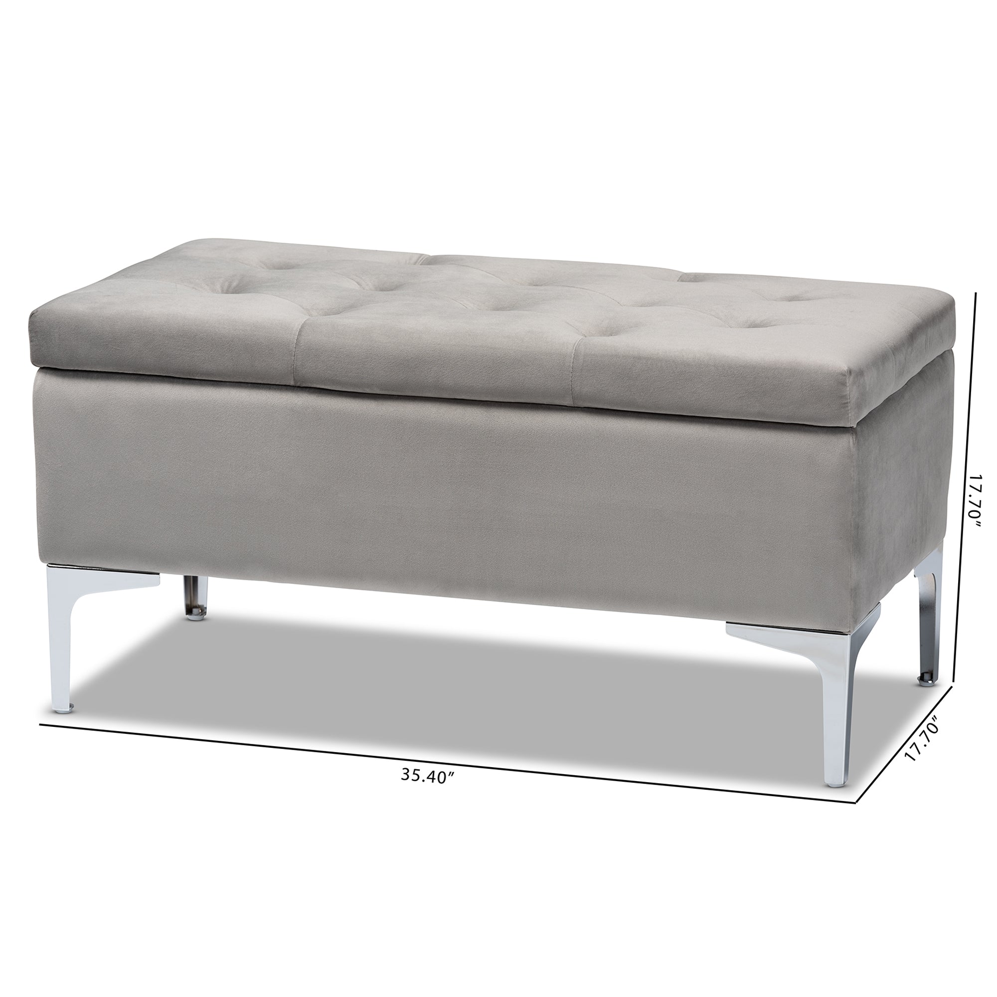 Baxton Studio Mabel Modern and Contemporary Transitional Grey Velvet Fabric Upholstered Silver Finished Storage Ottoman