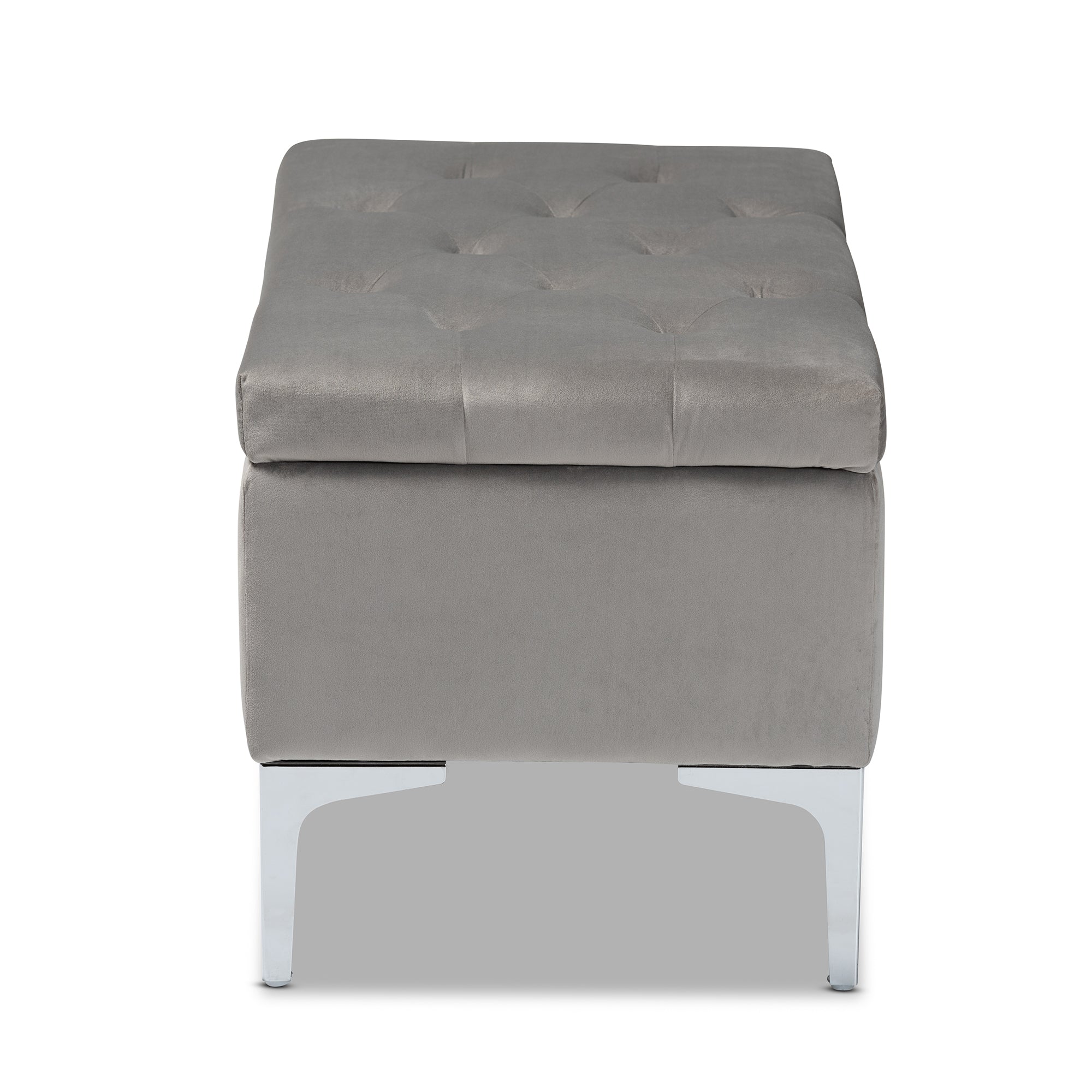 Baxton Studio Mabel Modern and Contemporary Transitional Grey Velvet Fabric Upholstered Silver Finished Storage Ottoman