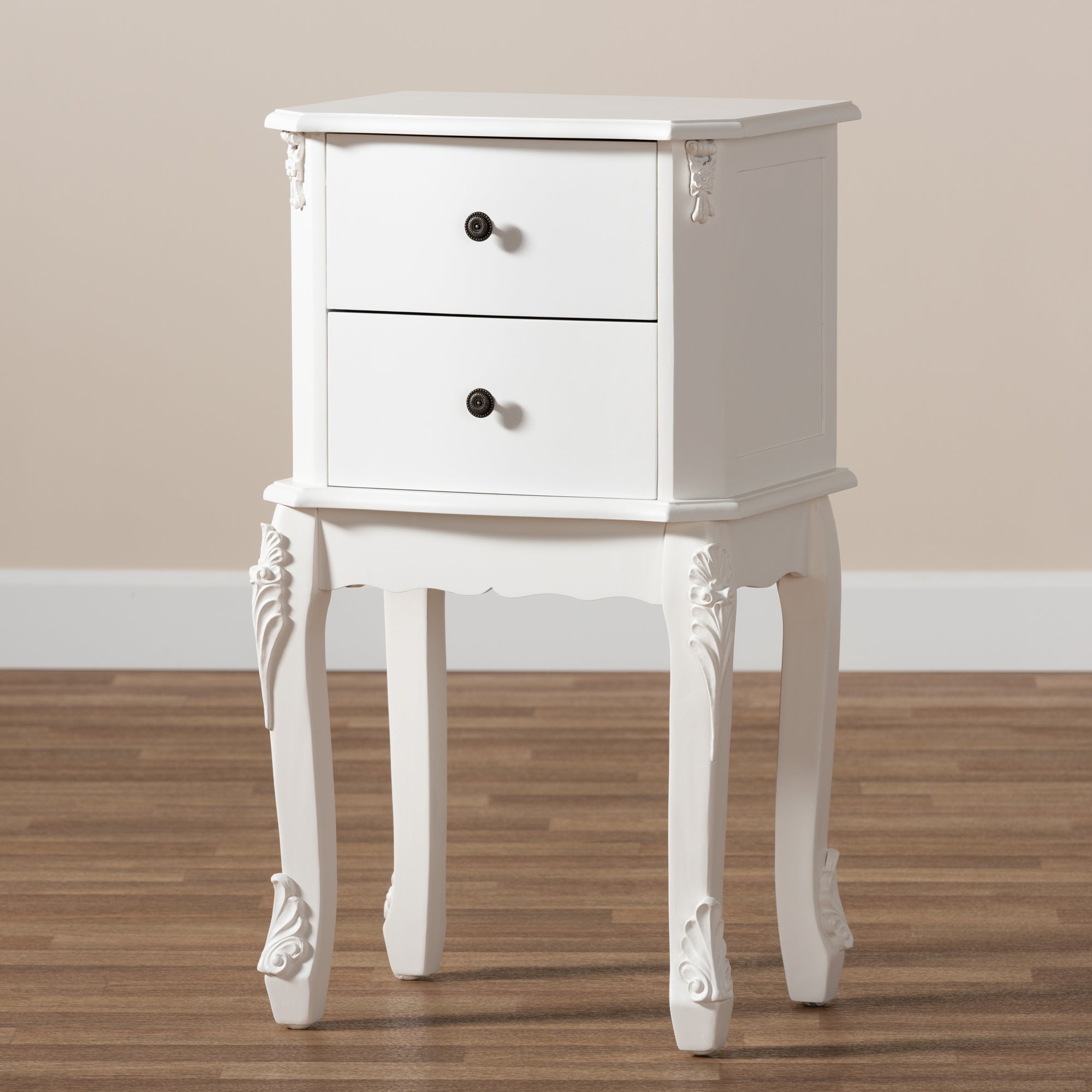 Baxton Studio Sophia Classic and Traditional French White Finished Wood 2-Drawer End Table