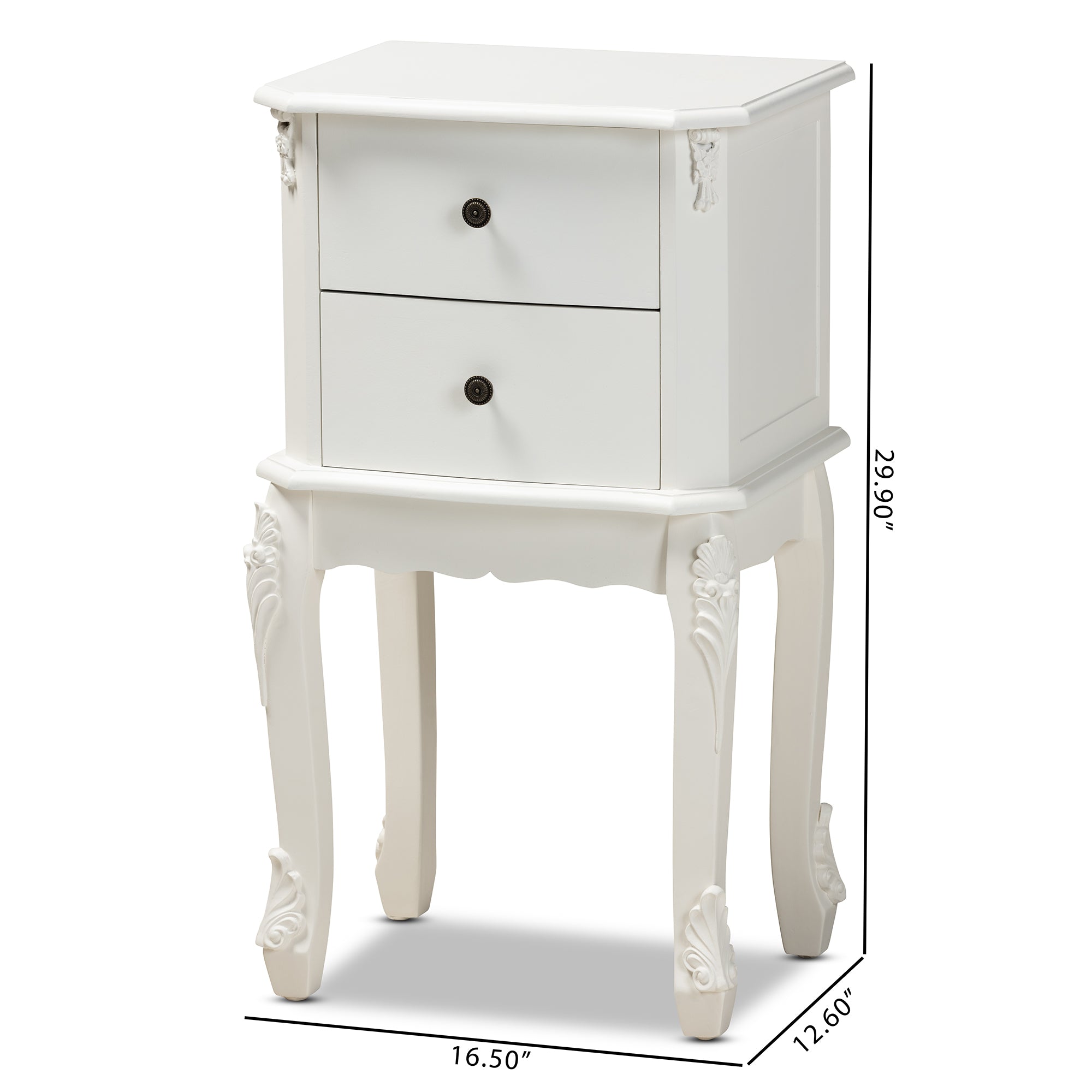 Baxton Studio Sophia Classic and Traditional French White Finished Wood 2-Drawer End Table