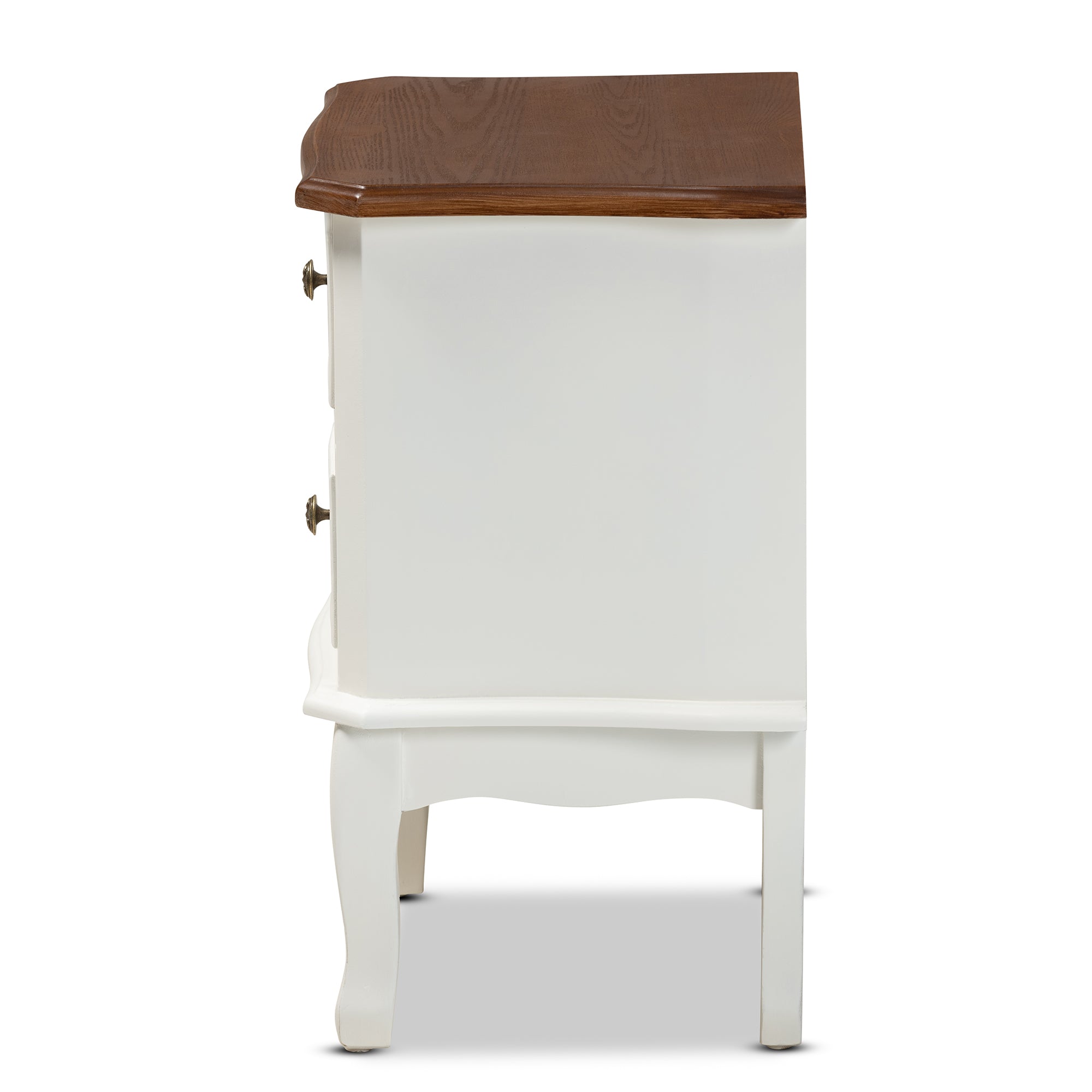 Baxton Studio Darlene Classic and Traditional French White and Cherry Brown Finished Wood 2-Drawer End Table