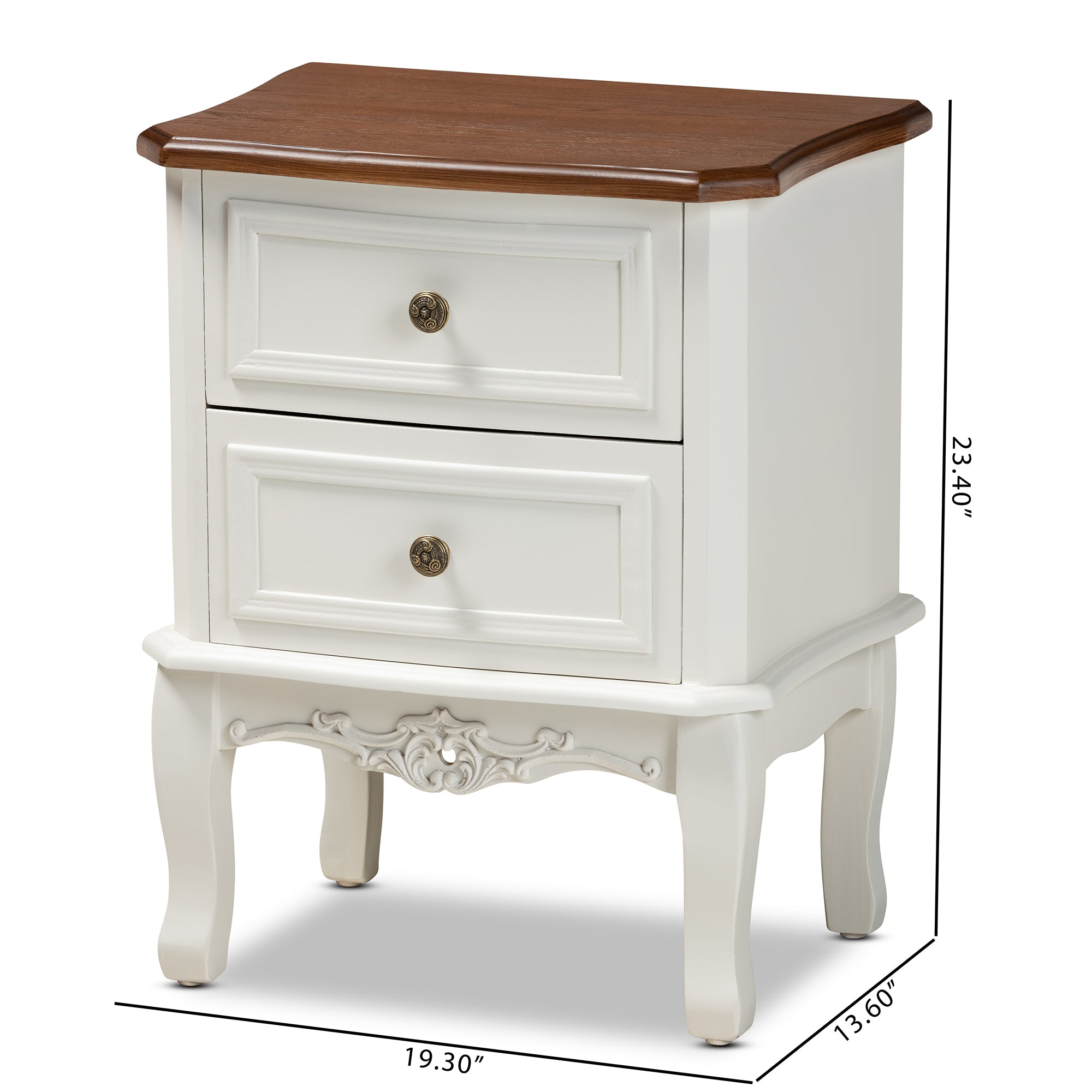 Baxton Studio Darlene Classic and Traditional French White and Cherry Brown Finished Wood 2-Drawer End Table