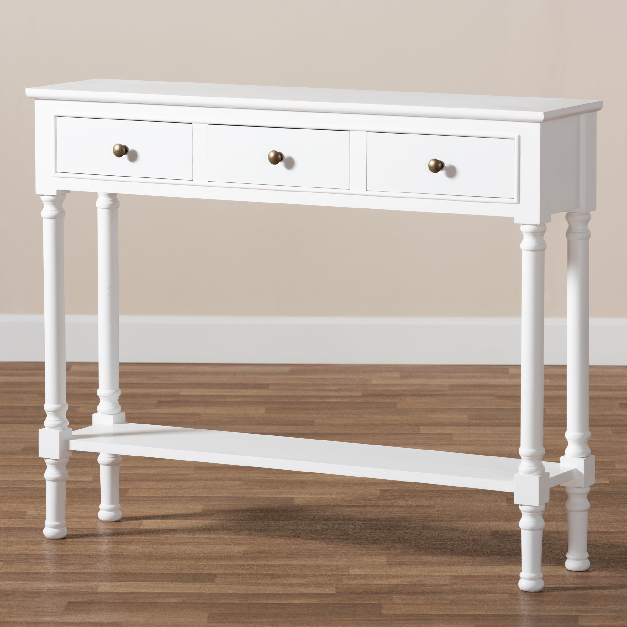 Baxton Studio Calvin Classic and Traditional French Farmhouse White Finished Wood 3-Drawer Entryway Console Table