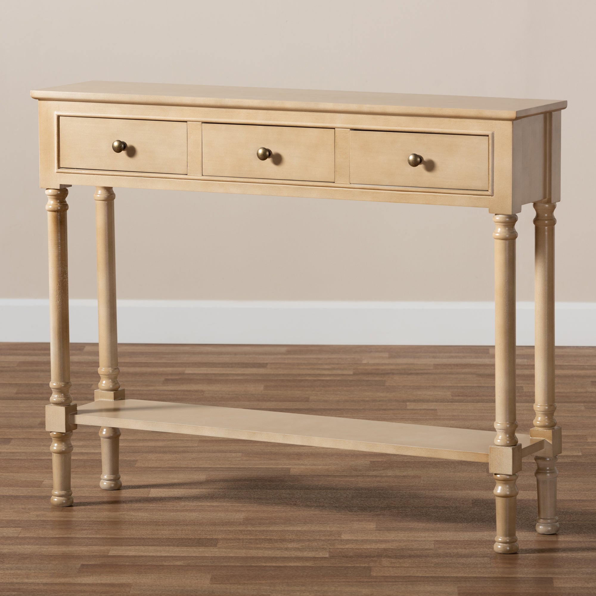 Baxton Studio Calvin Classic and Traditional French Farmhouse Oak Brown Finished Wood 3-Drawer Entryway Console Table