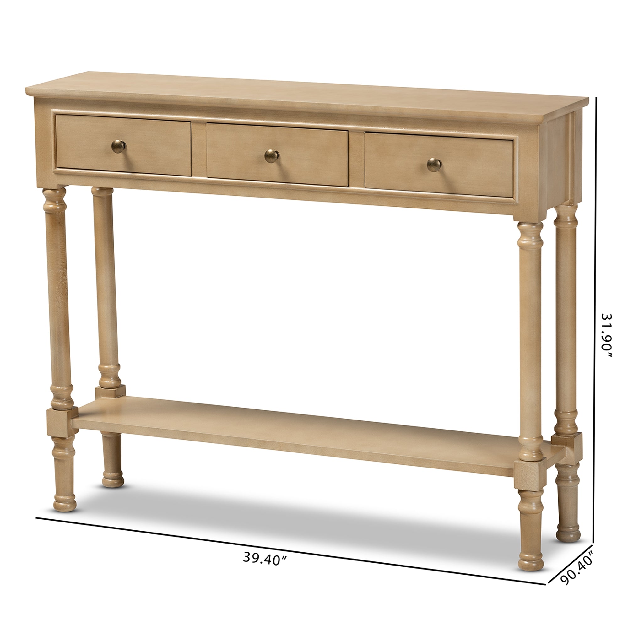 Baxton Studio Calvin Classic and Traditional French Farmhouse Oak Brown Finished Wood 3-Drawer Entryway Console Table