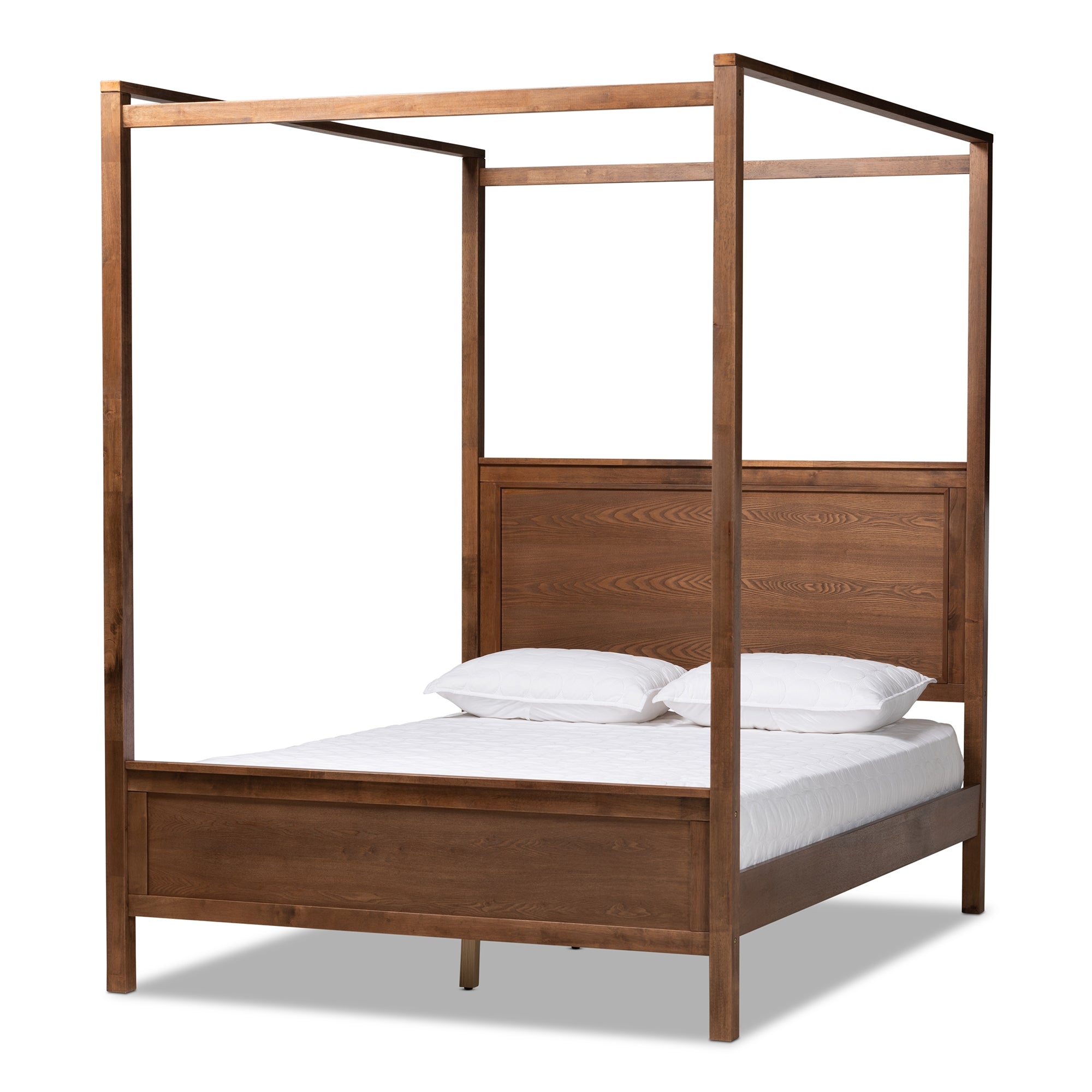 Baxton Studio Veronica Modern and Contemporary Walnut Brown Finished Wood King Size Platform Canopy Bed