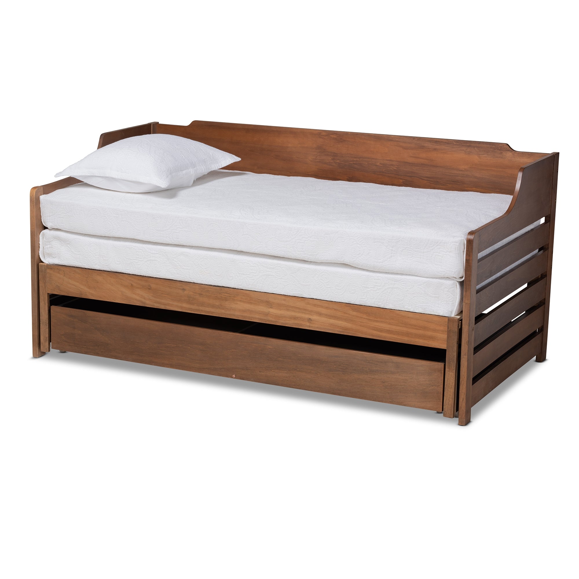 Baxton Studio Jameson Modern and Transitional Walnut Brown Finished Expandable Twin Size to King Size Daybed with Storage Drawer