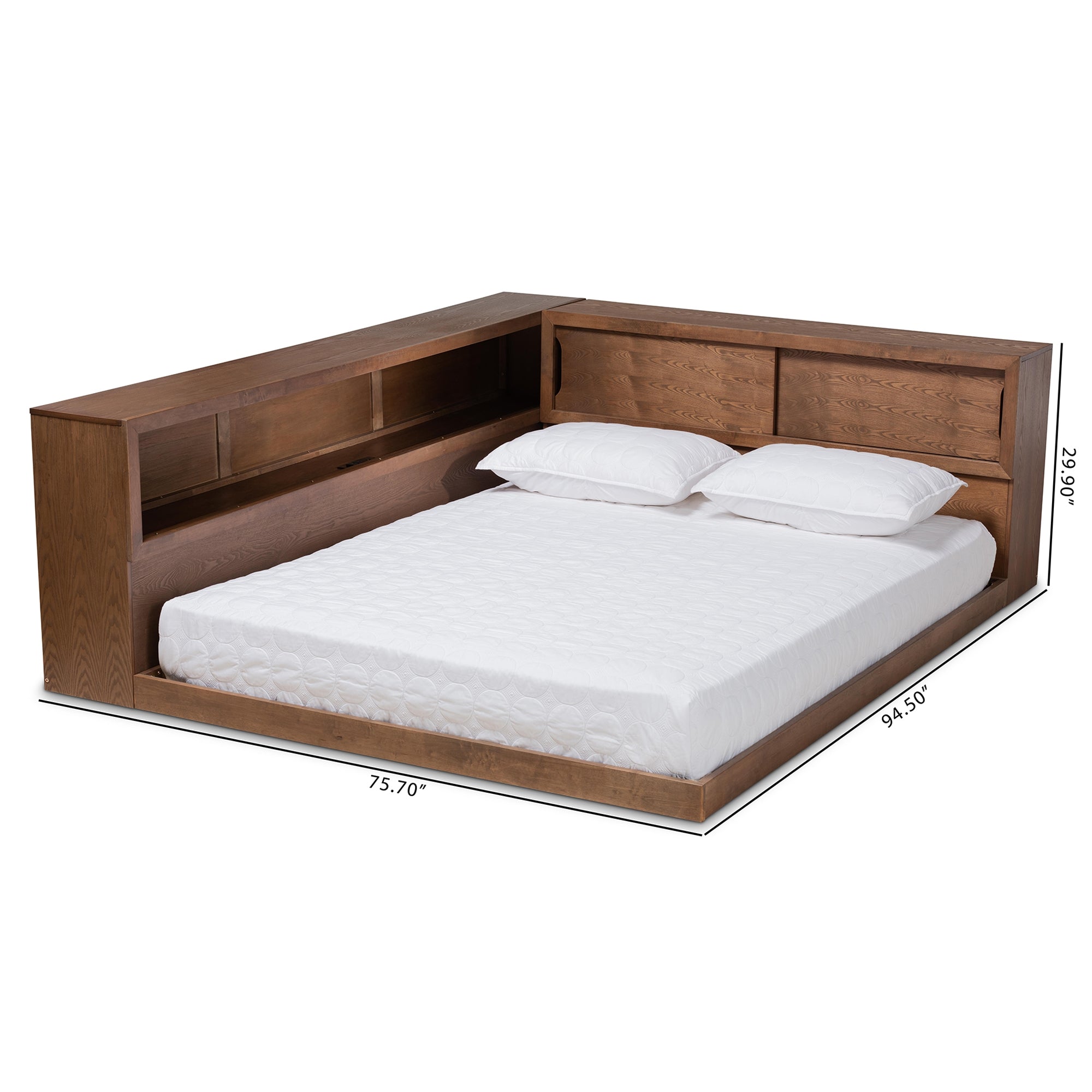 Baxton Studio Erie Modern Rustic and Transitional Walnut Brown Finished Wood Queen Size Platform Storage Bed with Built-In Outlet