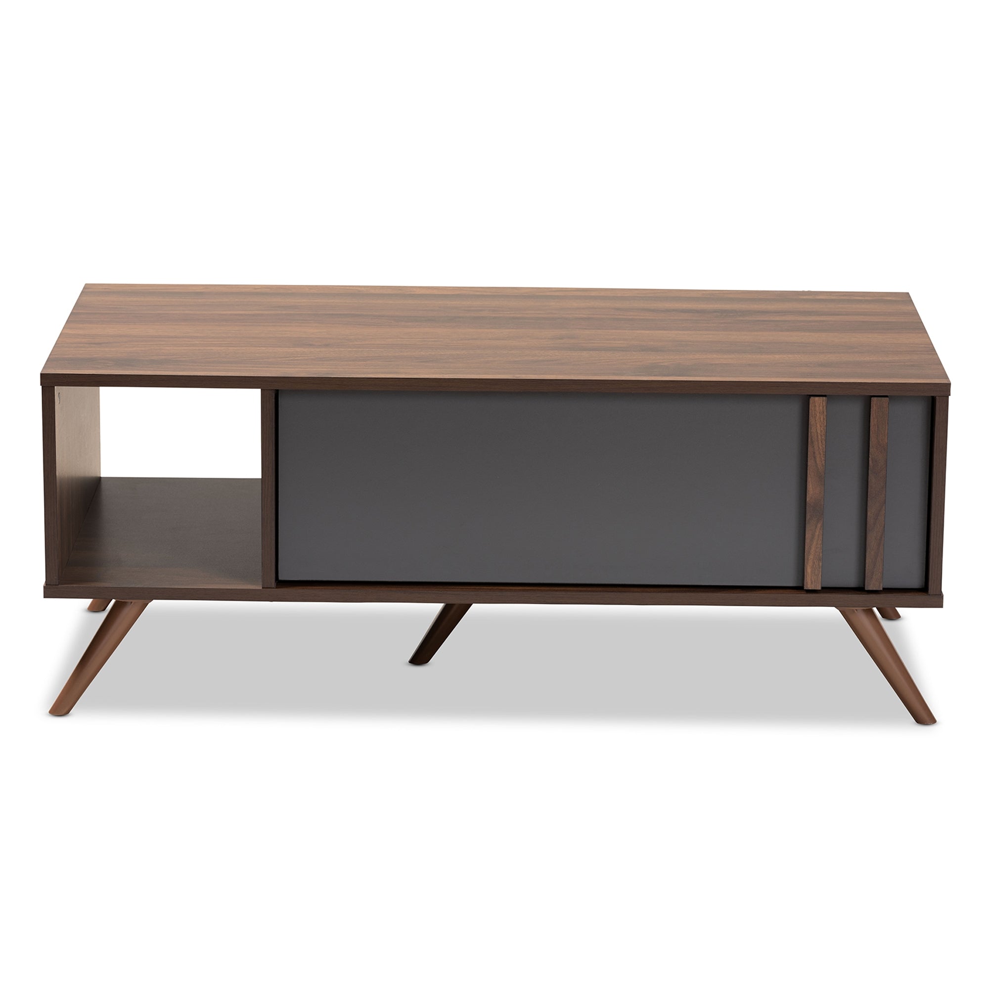 Baxton Studio Naoki Modern and Contemporary Two-Tone Grey and Walnut Finished Wood 1-Drawer Coffee Table