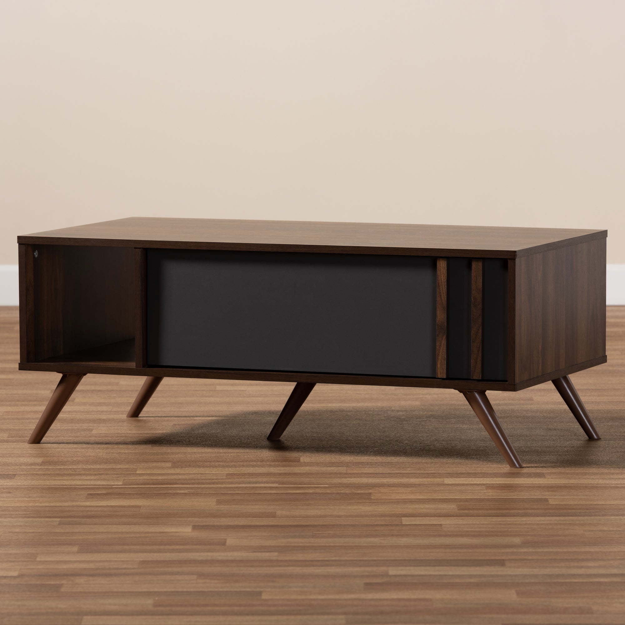 Baxton Studio Naoki Modern and Contemporary Two-Tone Grey and Walnut Finished Wood 1-Drawer Coffee Table