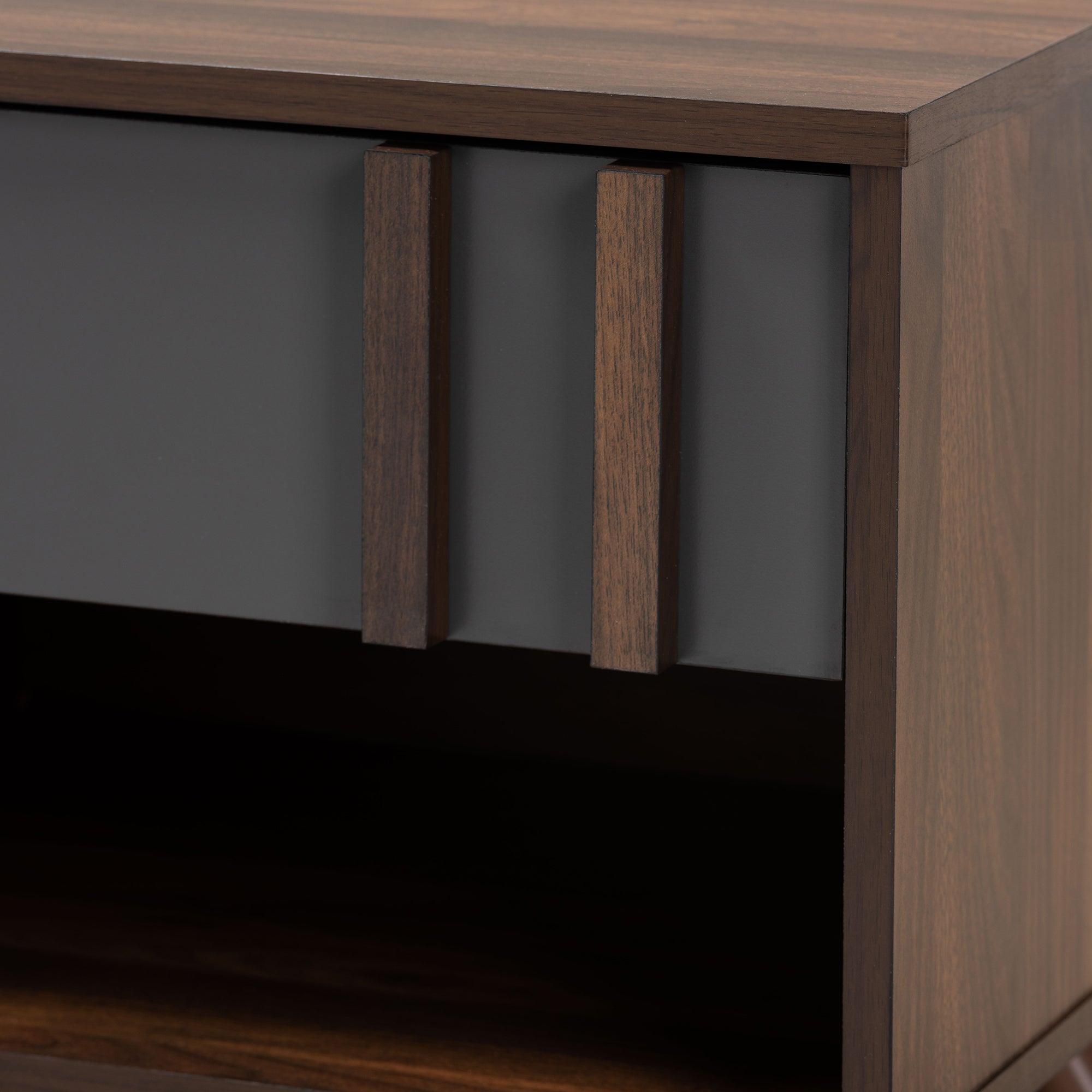 Baxton Studio Naoki Modern and Contemporary Two-Tone Grey and Walnut Finished Wood 1-Drawer Nightstand