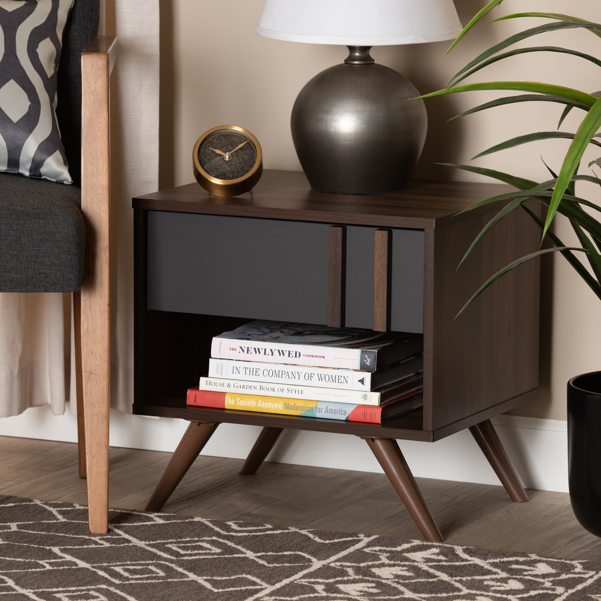 Baxton Studio Naoki Modern and Contemporary Two-Tone Grey and Walnut Finished Wood 1-Drawer Nightstand