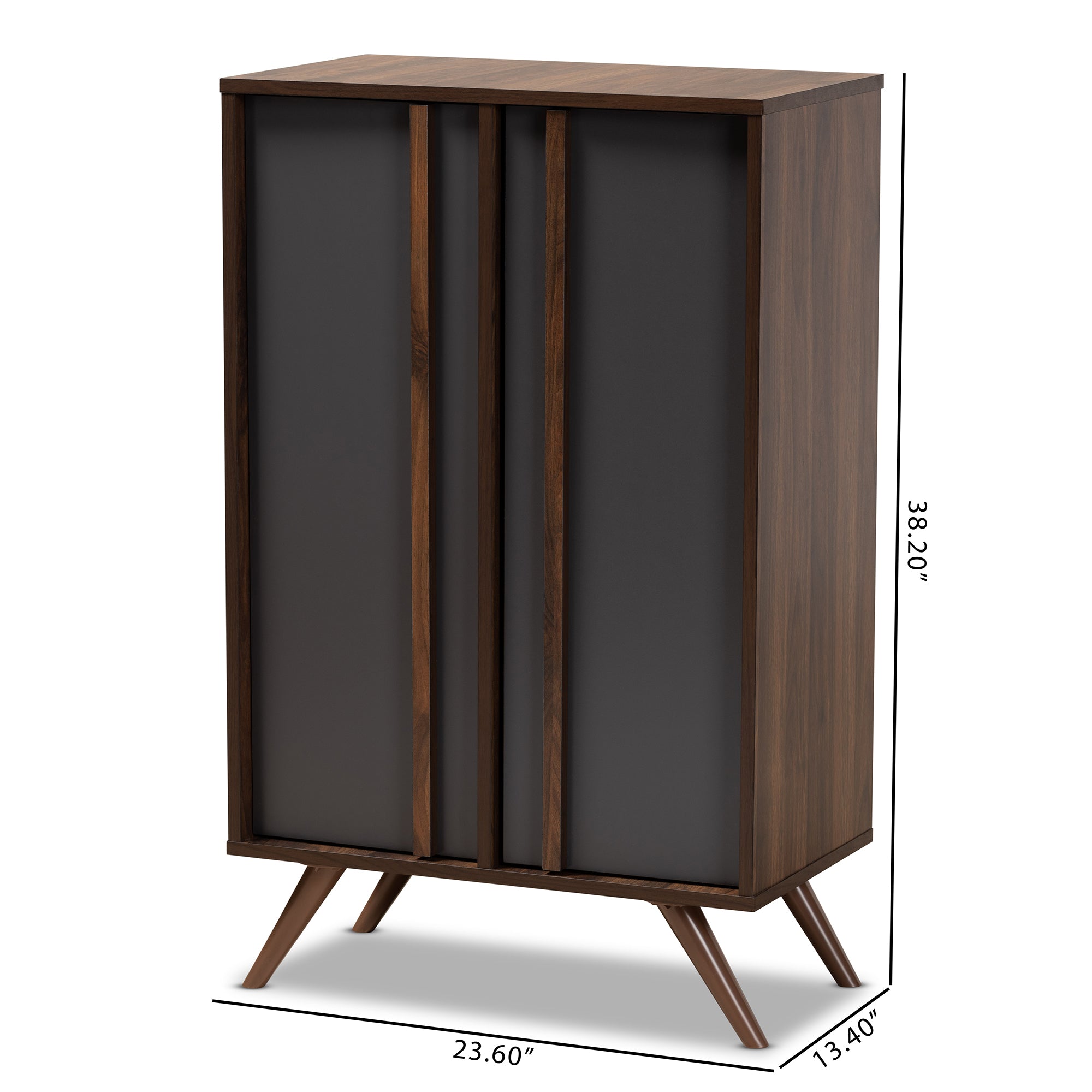 Baxton Studio Naoki Modern and Contemporary Two-Tone Grey and Walnut Finished Wood 2-Door Shoe Cabinet