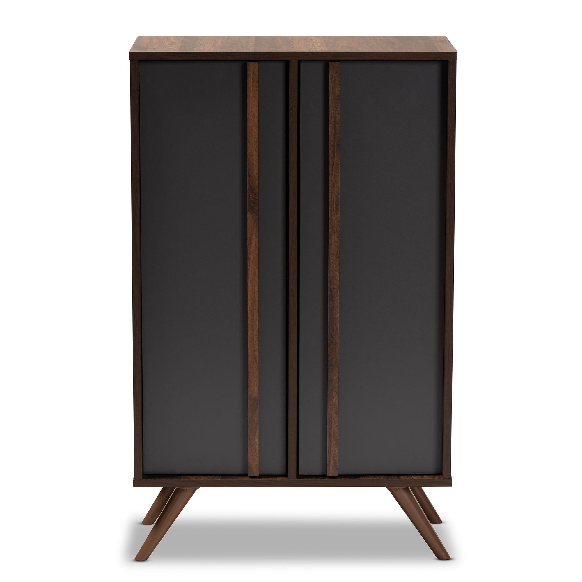 Baxton Studio Naoki Modern and Contemporary Two-Tone Grey and Walnut Finished Wood 2-Door Shoe Cabinet