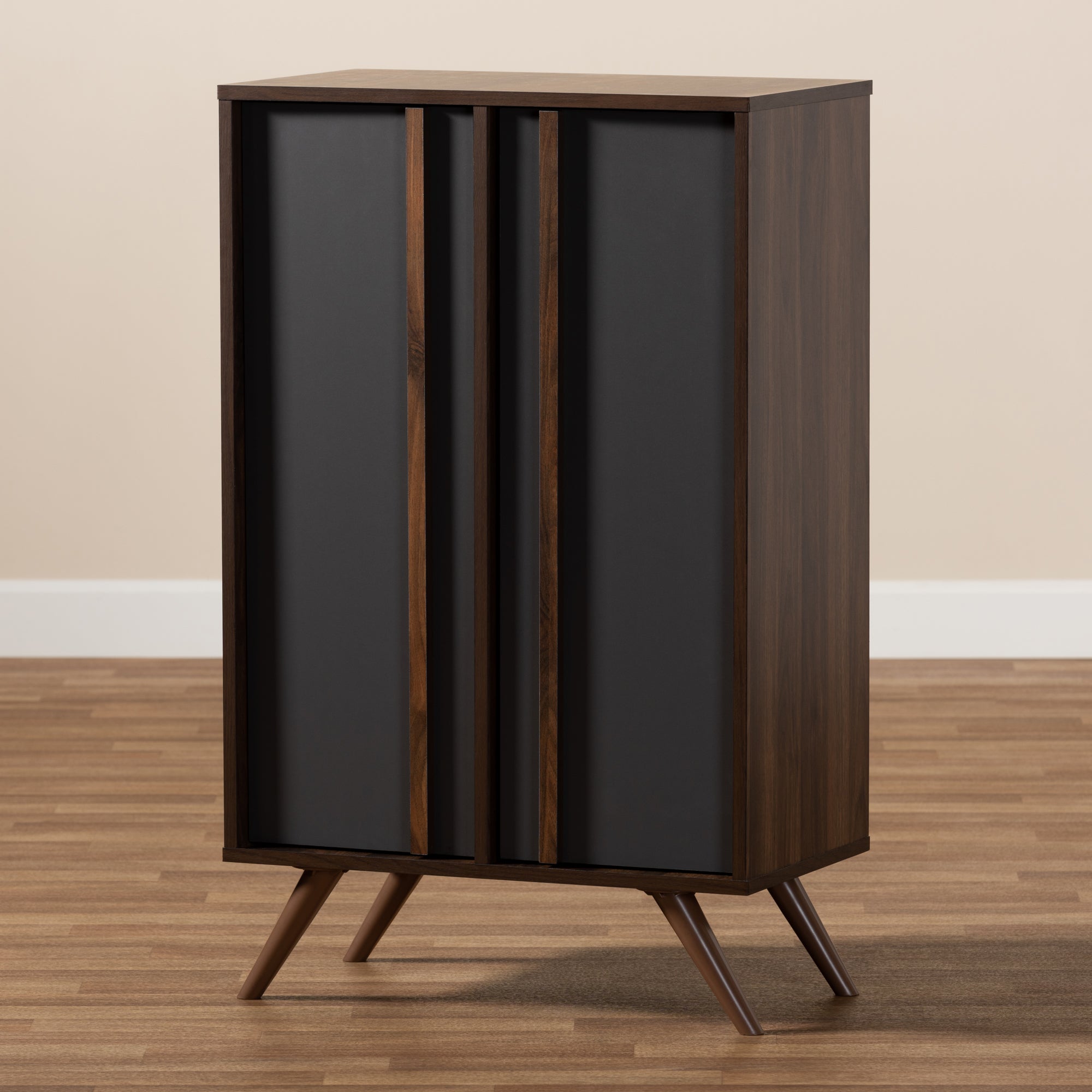 Baxton Studio Naoki Modern and Contemporary Two-Tone Grey and Walnut Finished Wood 2-Door Shoe Cabinet