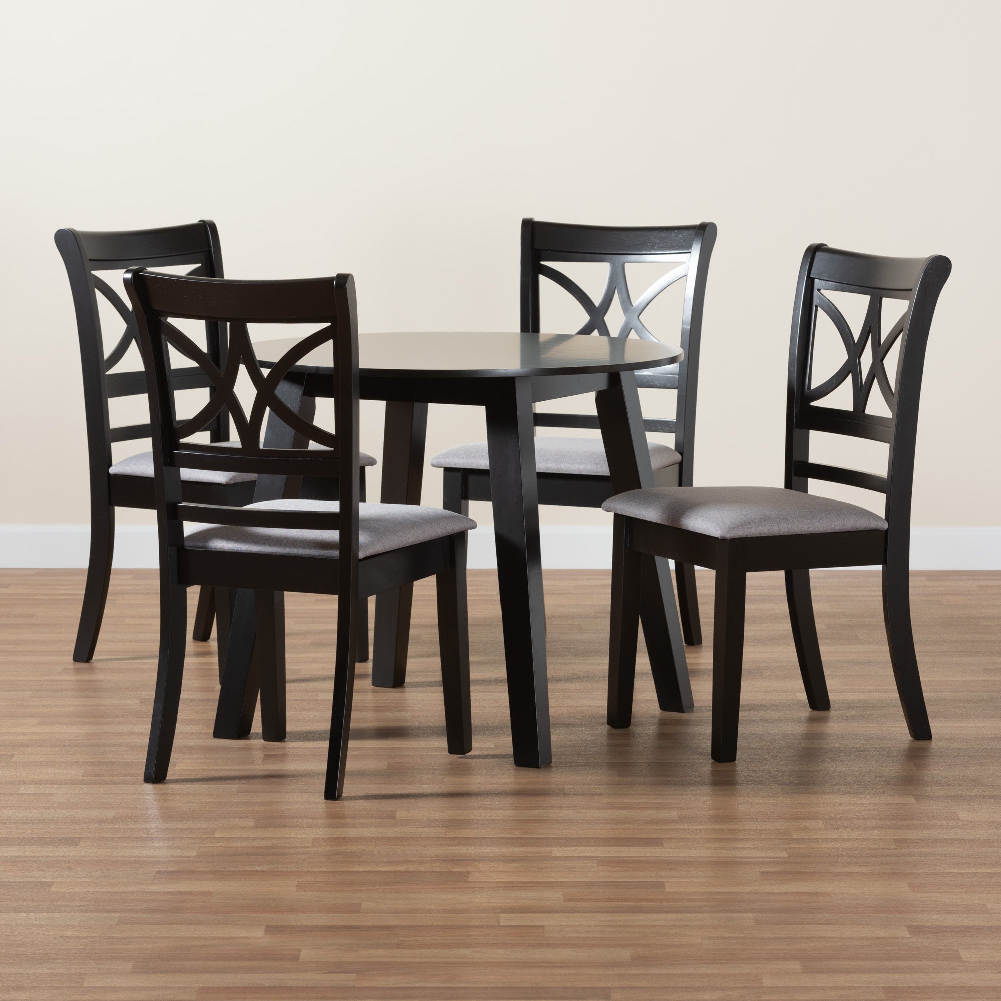 Baxton Studio Brooke Modern Grey Fabric and Dark Brown Finished Wood 5-Piece Dining Set