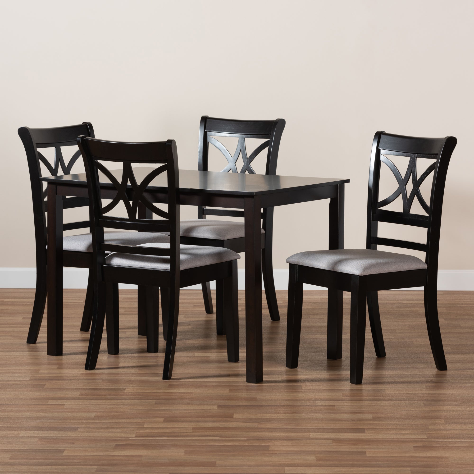 Baxton Studio Clarke Modern and Contemporary Grey Fabric Upholstered and Espresso Brown Finished Wood 5-Piece Dining Set