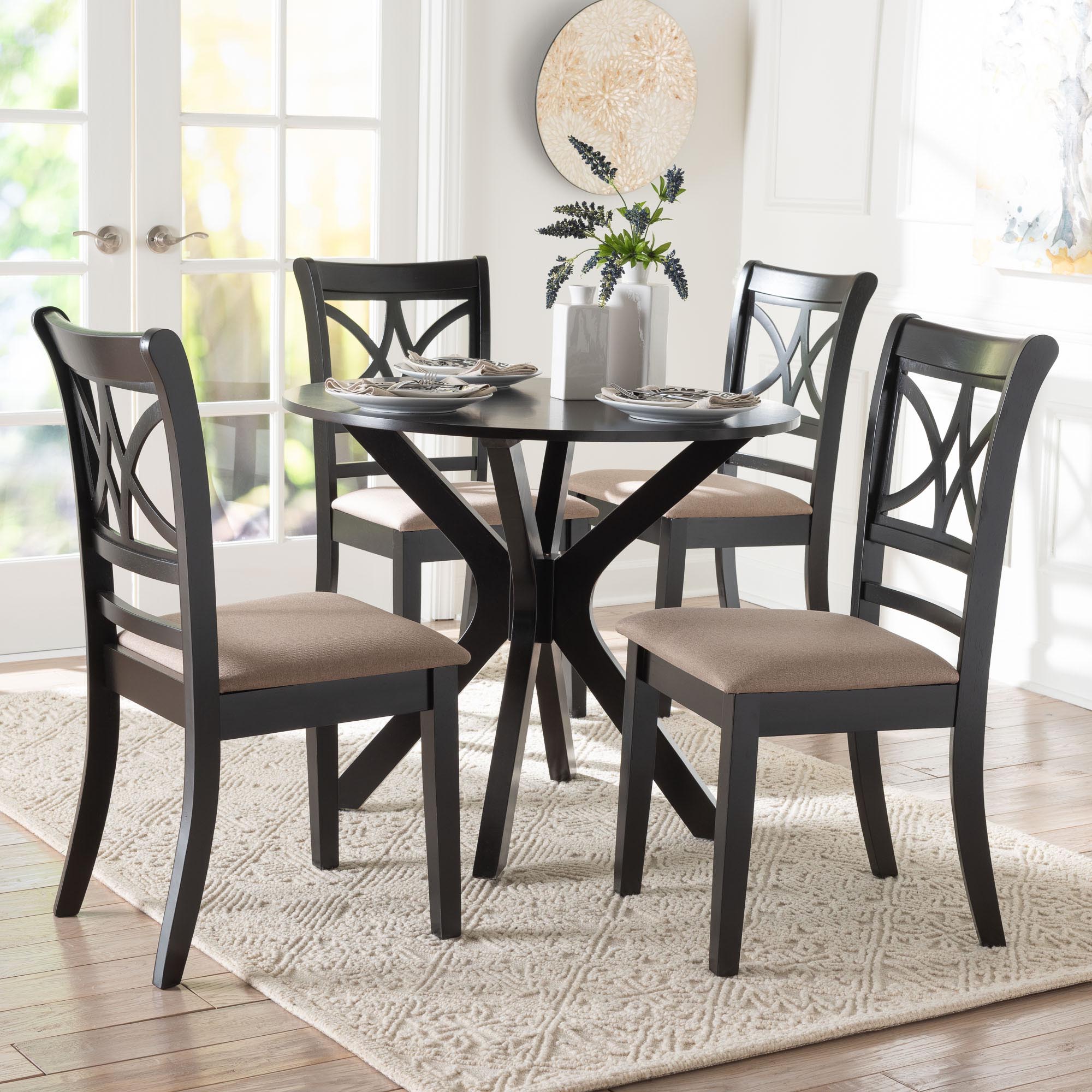 Baxton Studio Julia 5-Piece Dining Set - Compact Mid-Century Modern Round Table and Chair Set for Dining Room, Kitchen, Apartment, Sand