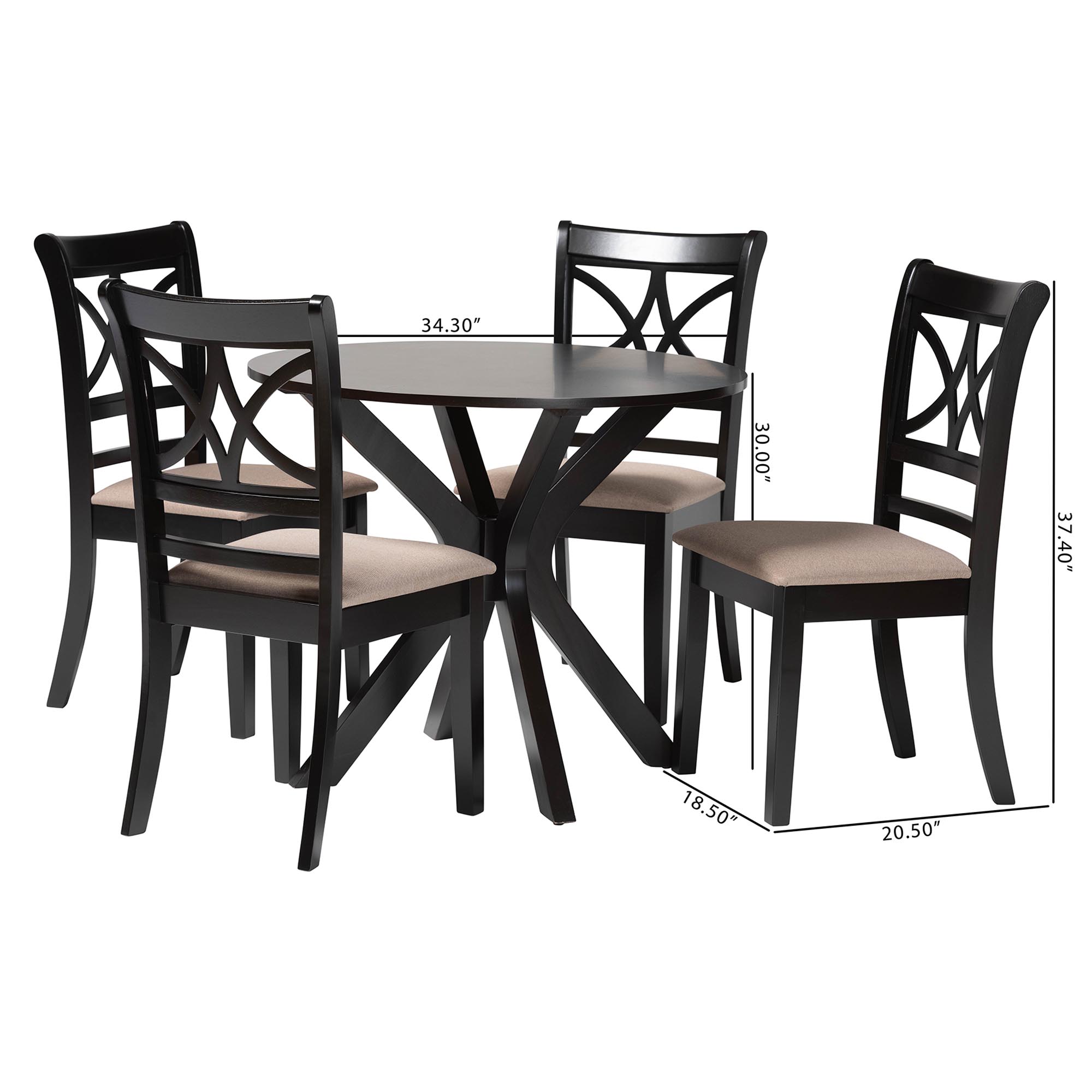 Baxton Studio Julia 5-Piece Dining Set - Compact Mid-Century Modern Round Table and Chair Set for Dining Room, Kitchen, Apartment, Sand