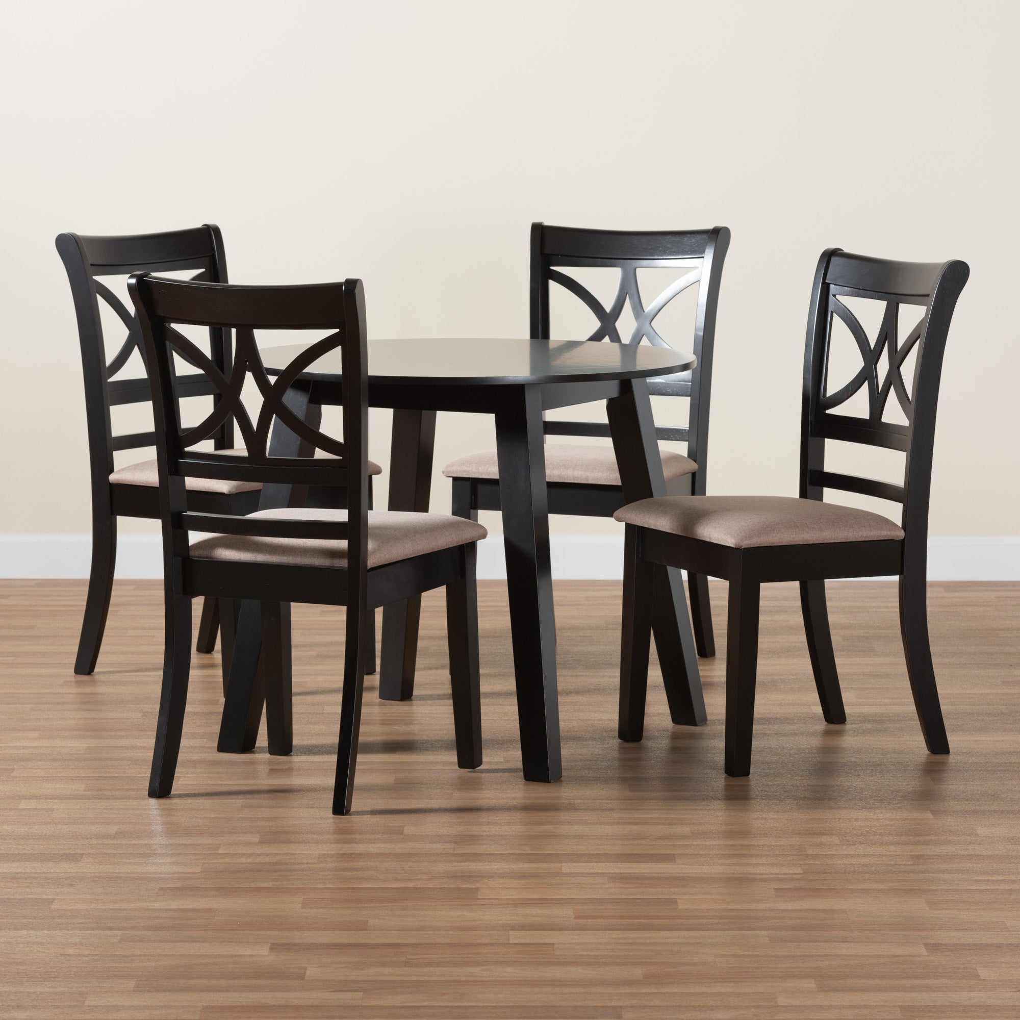 Baxton Studio Brooke Modern Beige Fabric and Dark Brown Finished Wood 5-Piece Dining Set