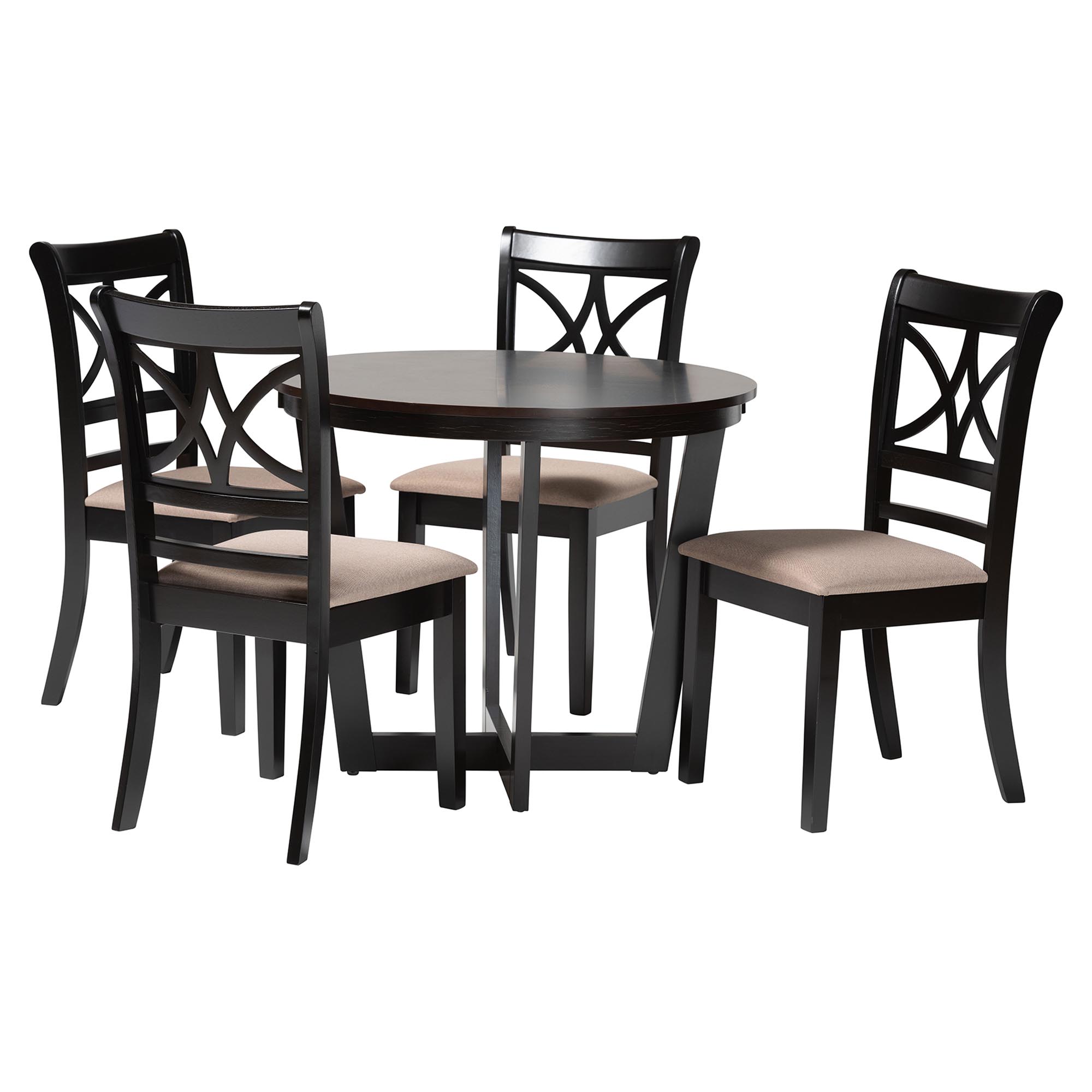 Baxton Studio Penny 5-Piece Dining Set - Compact Mid-Century Modern Round Table and Chair Set for Dining Room, Kitchen, Apartment, Sand