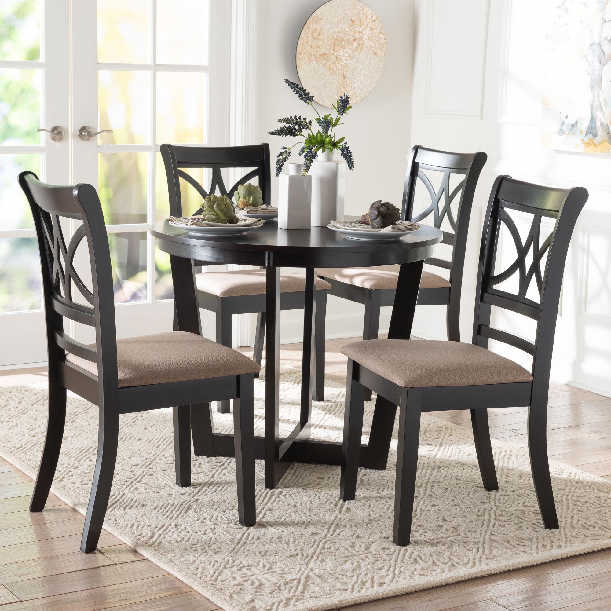 Baxton Studio Penny 5-Piece Dining Set - Compact Mid-Century Modern Round Table and Chair Set for Dining Room, Kitchen, Apartment, Sand