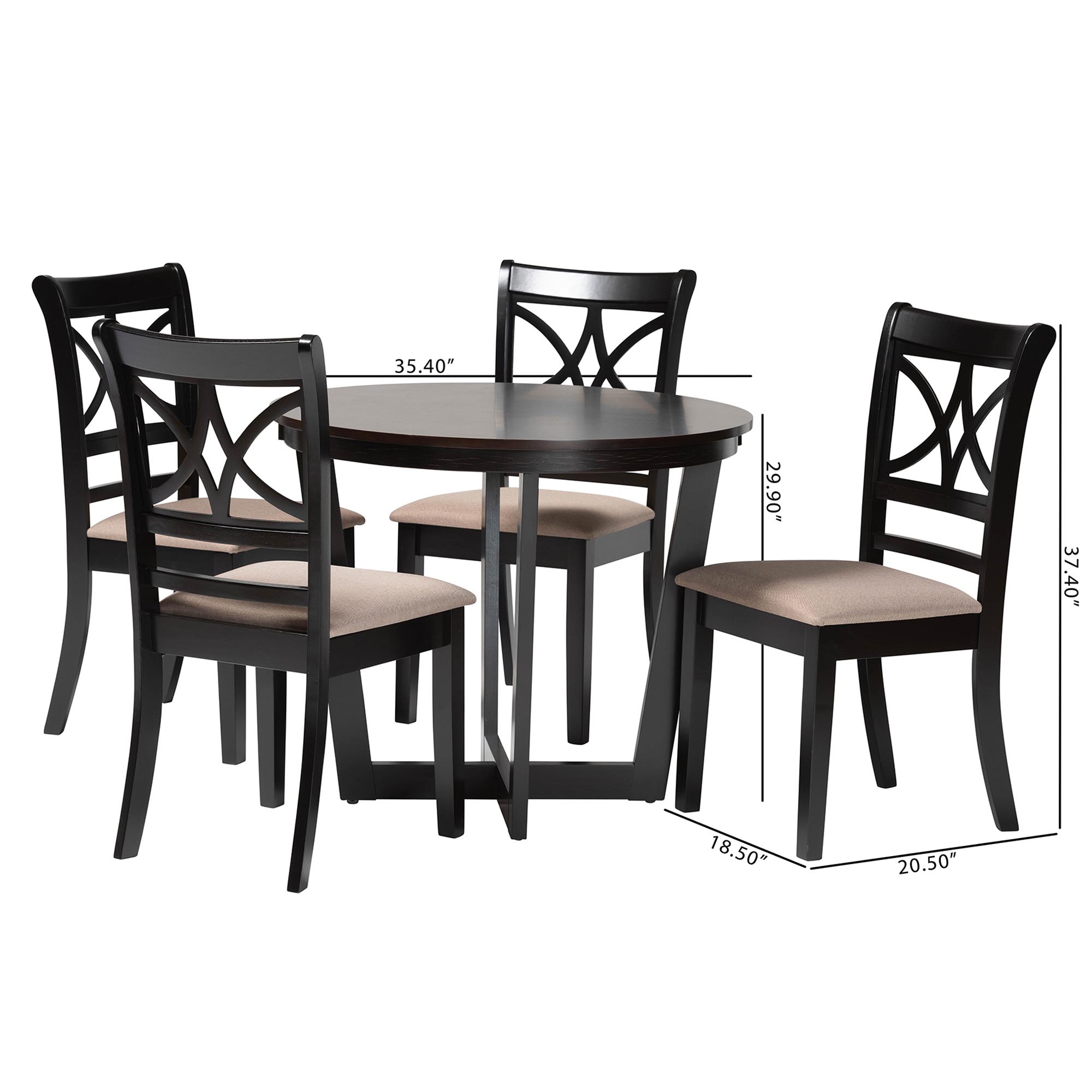 Baxton Studio Penny 5-Piece Dining Set - Compact Mid-Century Modern Round Table and Chair Set for Dining Room, Kitchen, Apartment, Sand