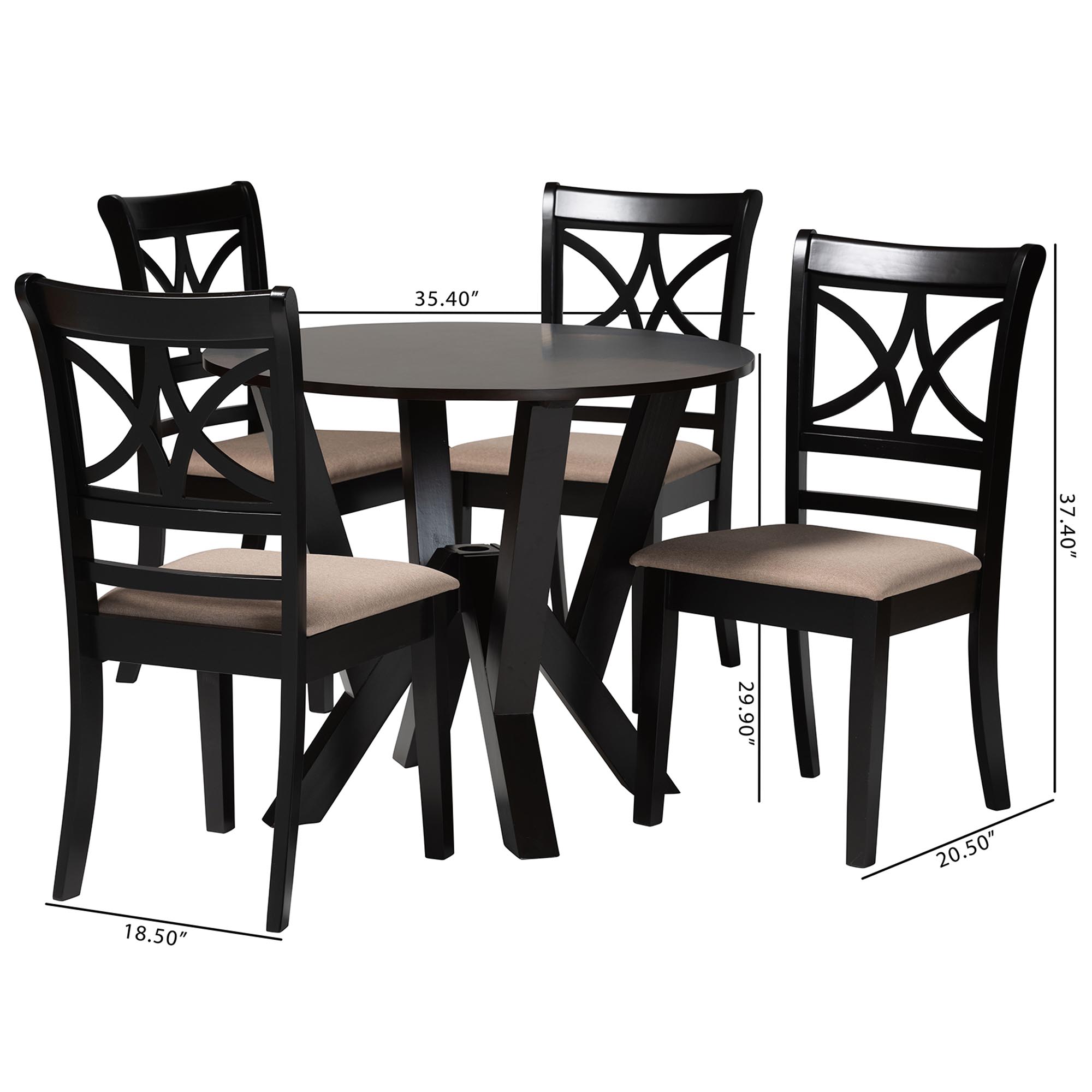 Baxton Studio Mari Modern Beige Fabric and Dark Brown Finished Wood 5-Piece Dining Set