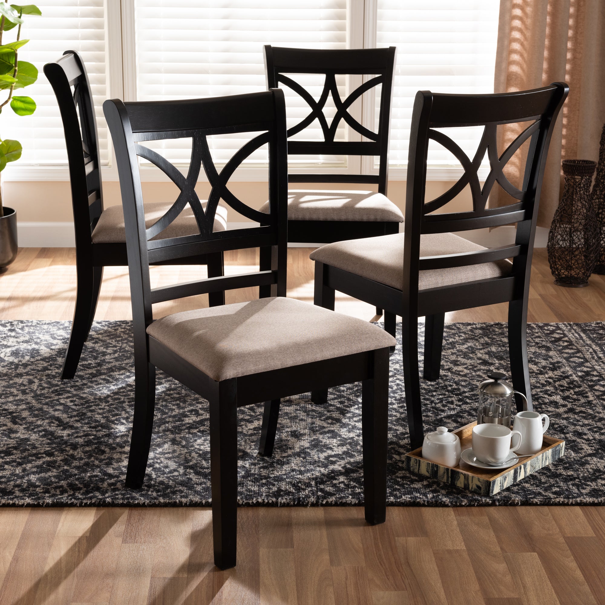 Baxton Studio Clarke Modern and Contemporary Sand Fabric Upholstered and Espresso Brown Finished Wood 4-Piece Dining Chair Set