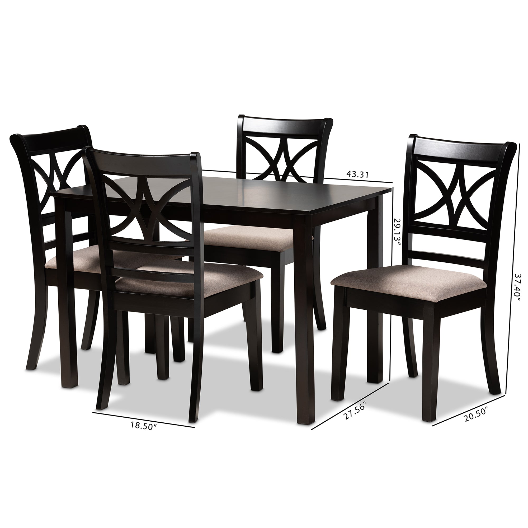 Baxton Studio Clarke Modern and Contemporary Sand Fabric Upholstered and Espresso Brown Finished Wood 5-Piece Dining Set