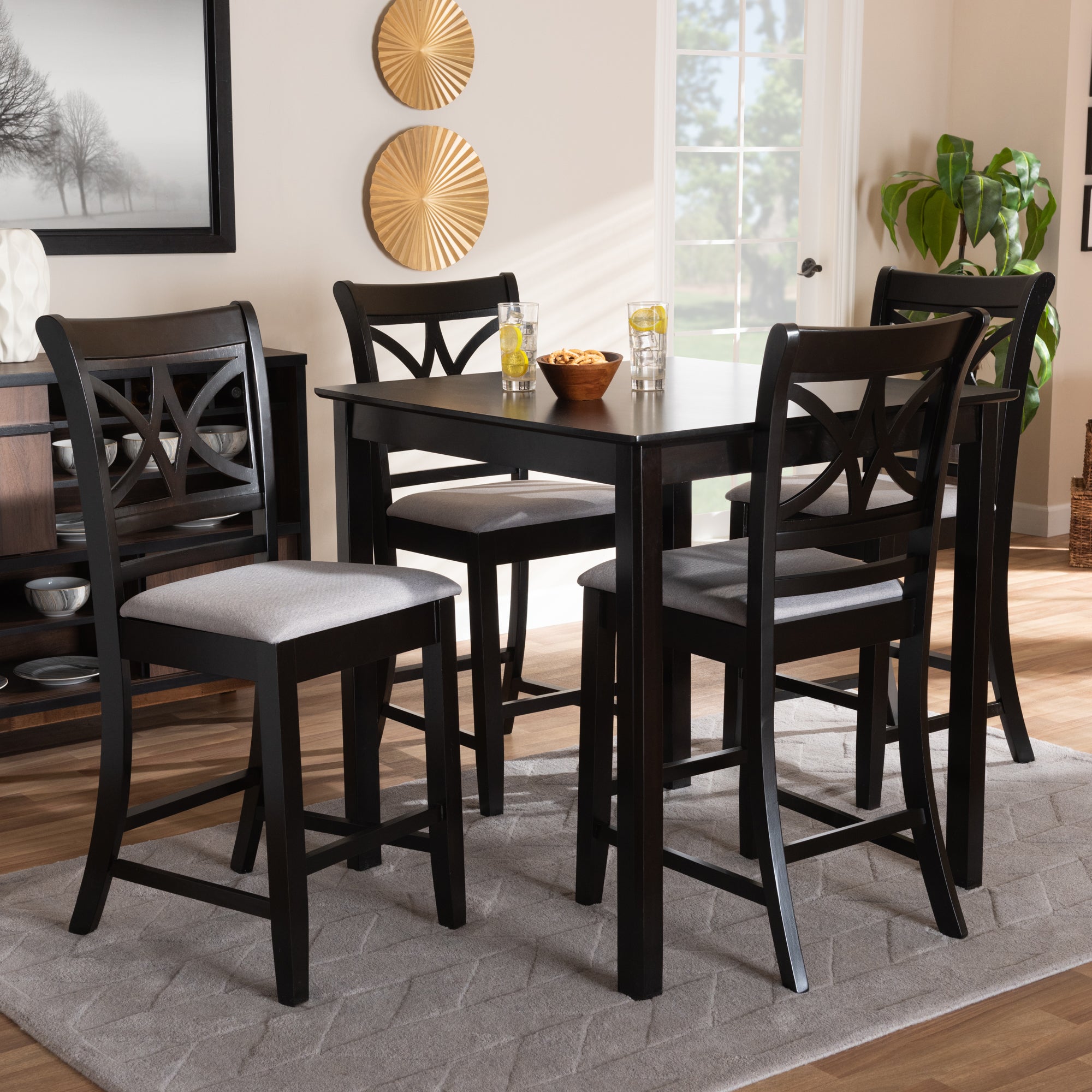 Baxton Studio Chandler Modern and Contemporary Grey Fabric Upholstered and Espresso Brown Finished Wood 5-Piece Counter Height Pub Dining Set