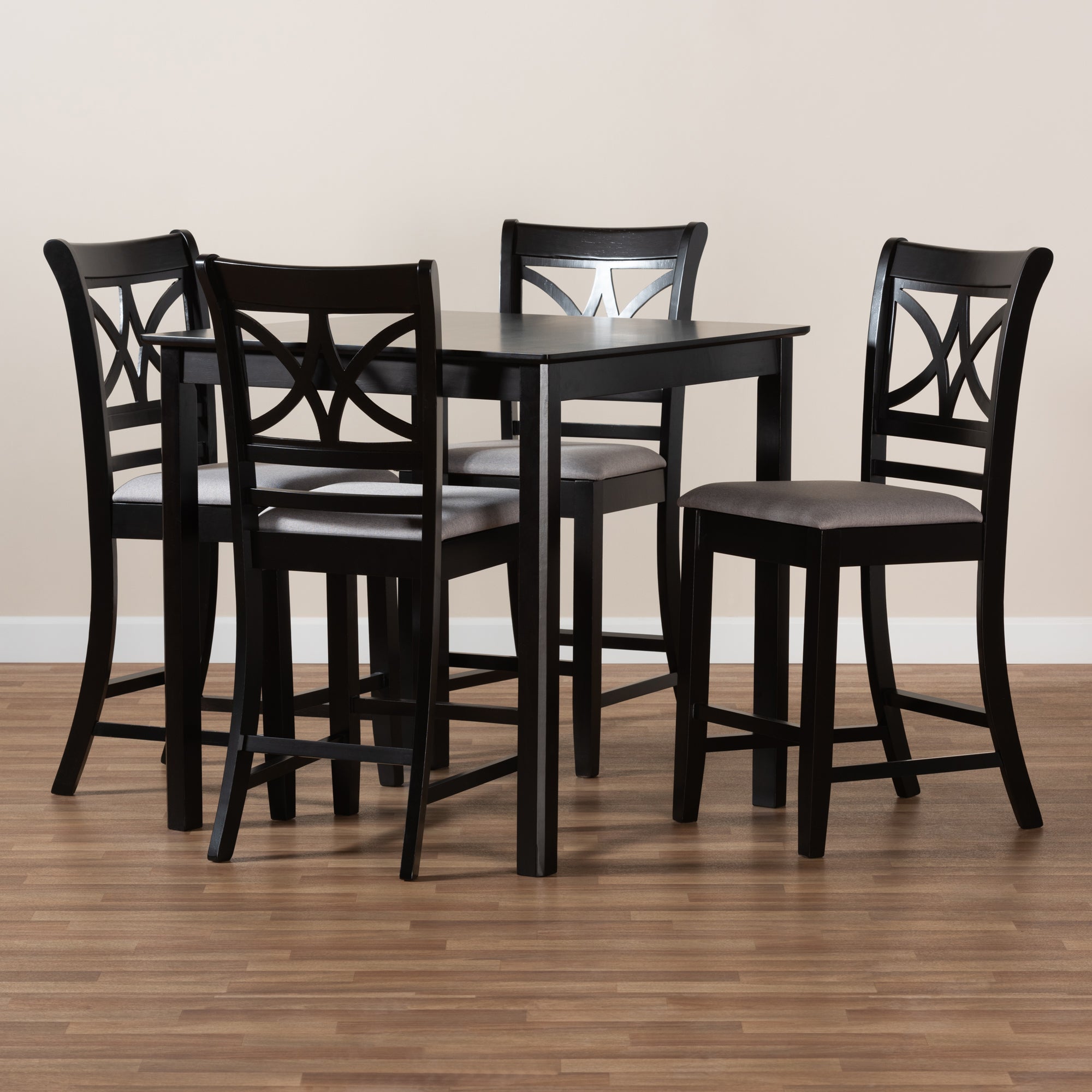 Baxton Studio Chandler Modern and Contemporary Grey Fabric Upholstered and Espresso Brown Finished Wood 5-Piece Counter Height Pub Dining Set