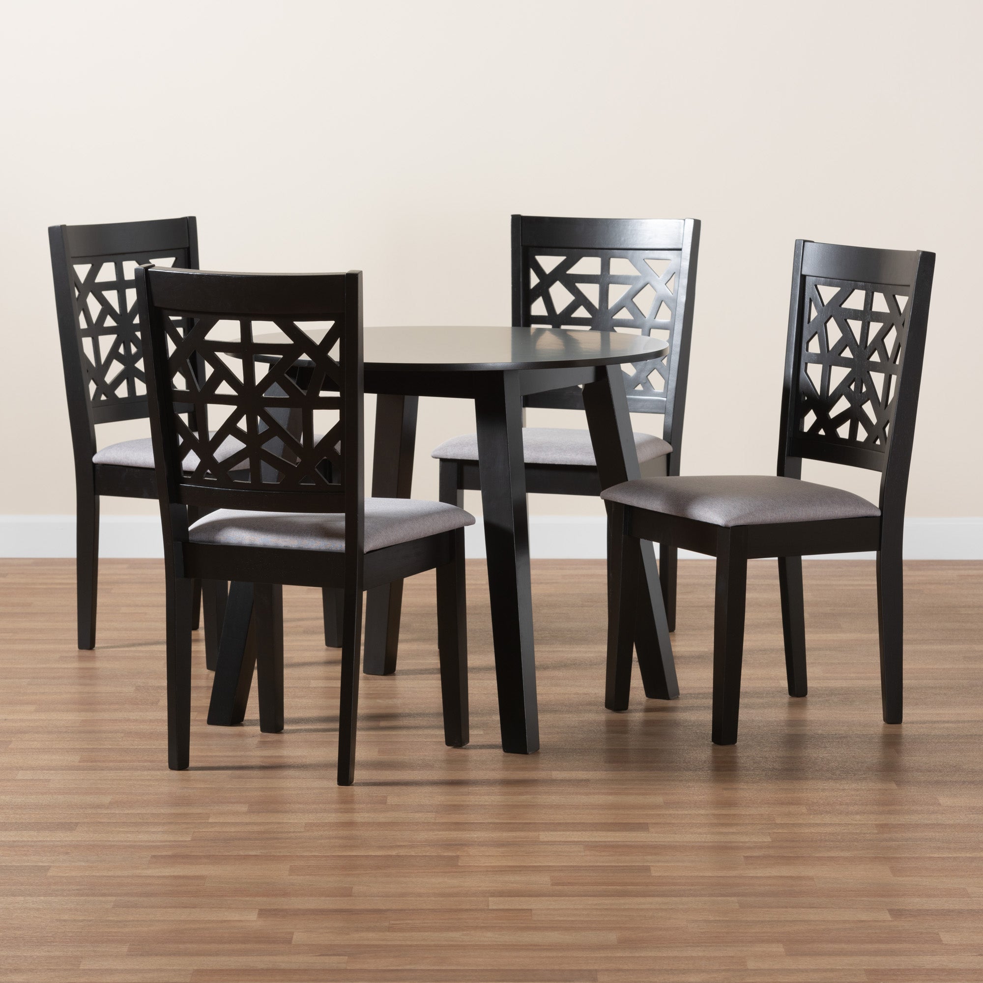 Baxton Studio Aiden Modern Grey Fabric and Dark Brown Finished Wood 5-Piece Dining Set