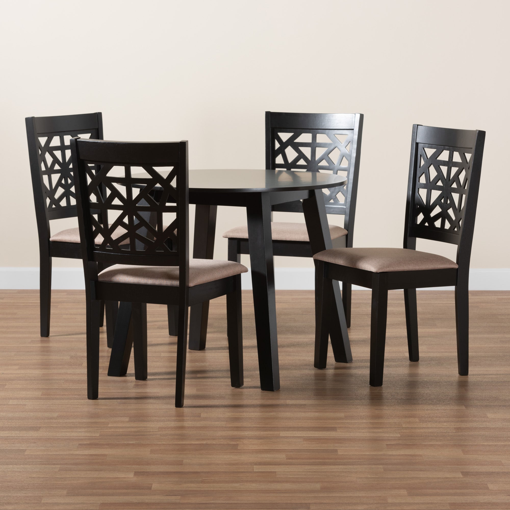 Baxton Studio Aiden Modern Beige Fabric and Dark Brown Finished Wood 5-Piece Dining Set
