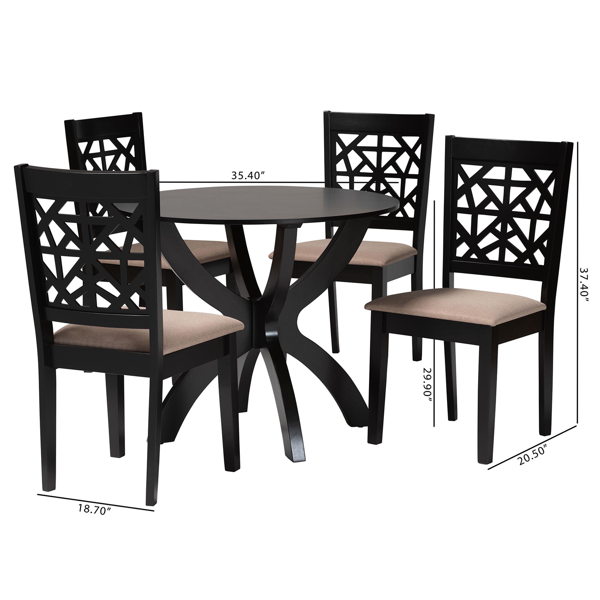 Baxton Studio Lena Modern Beige Fabric and Dark Brown Finished Wood 5-Piece Dining Set