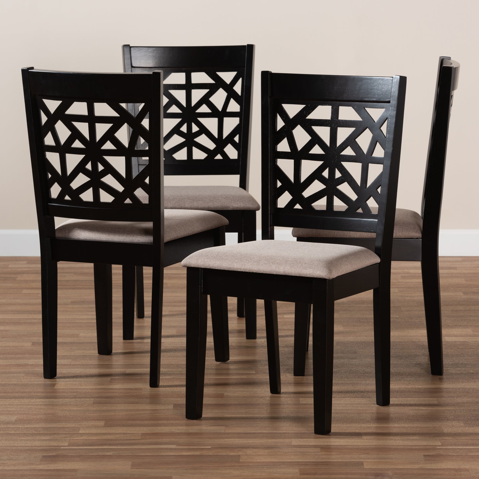 Baxton Studio Jackson Modern and Contemporary Sand Fabric Upholstered and Espresso Brown Finished Wood 4-Piece Dining Chair Set