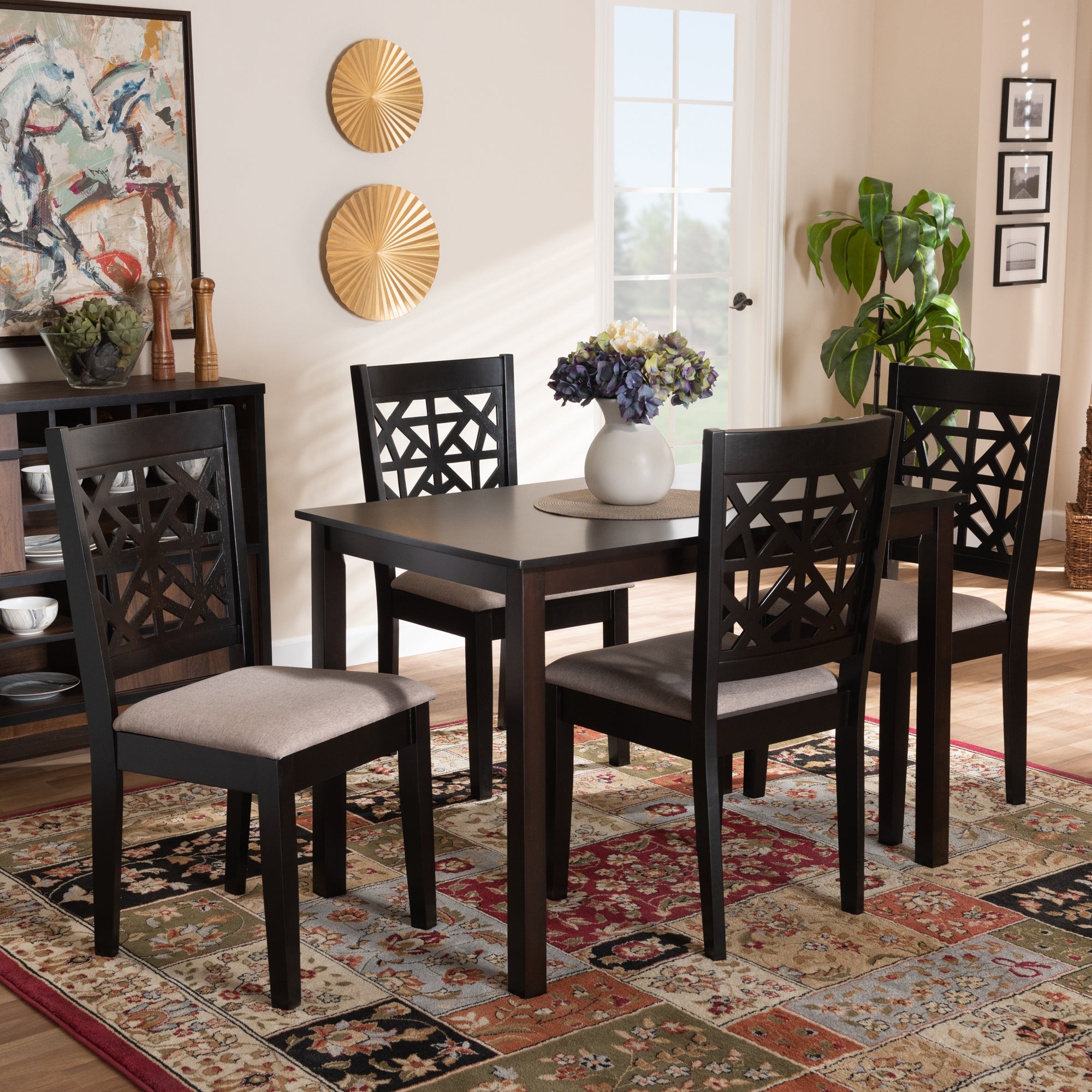 Baxton Studio Jackson Modern and Contemporary Sand Fabric Upholstered and Espresso Brown Finished Wood 5-Piece Dining Set