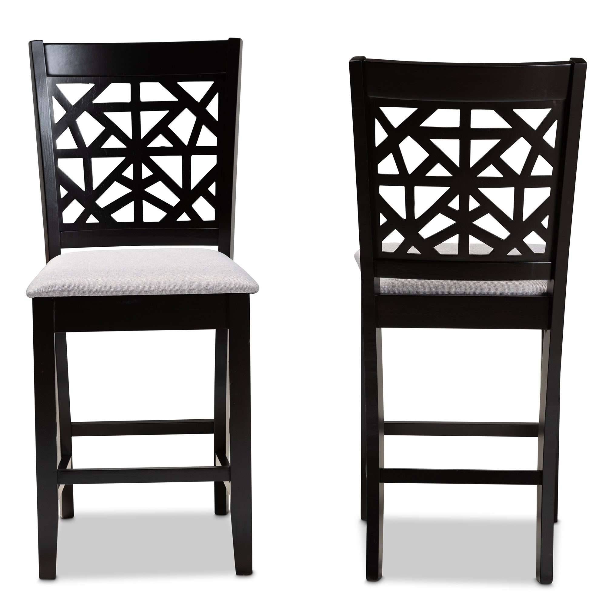 Baxton Studio Devon Modern and Contemporary Grey Fabric Upholstered and Espresso Brown Finished Wood 2-Piece Counter Height Pub Chair Set