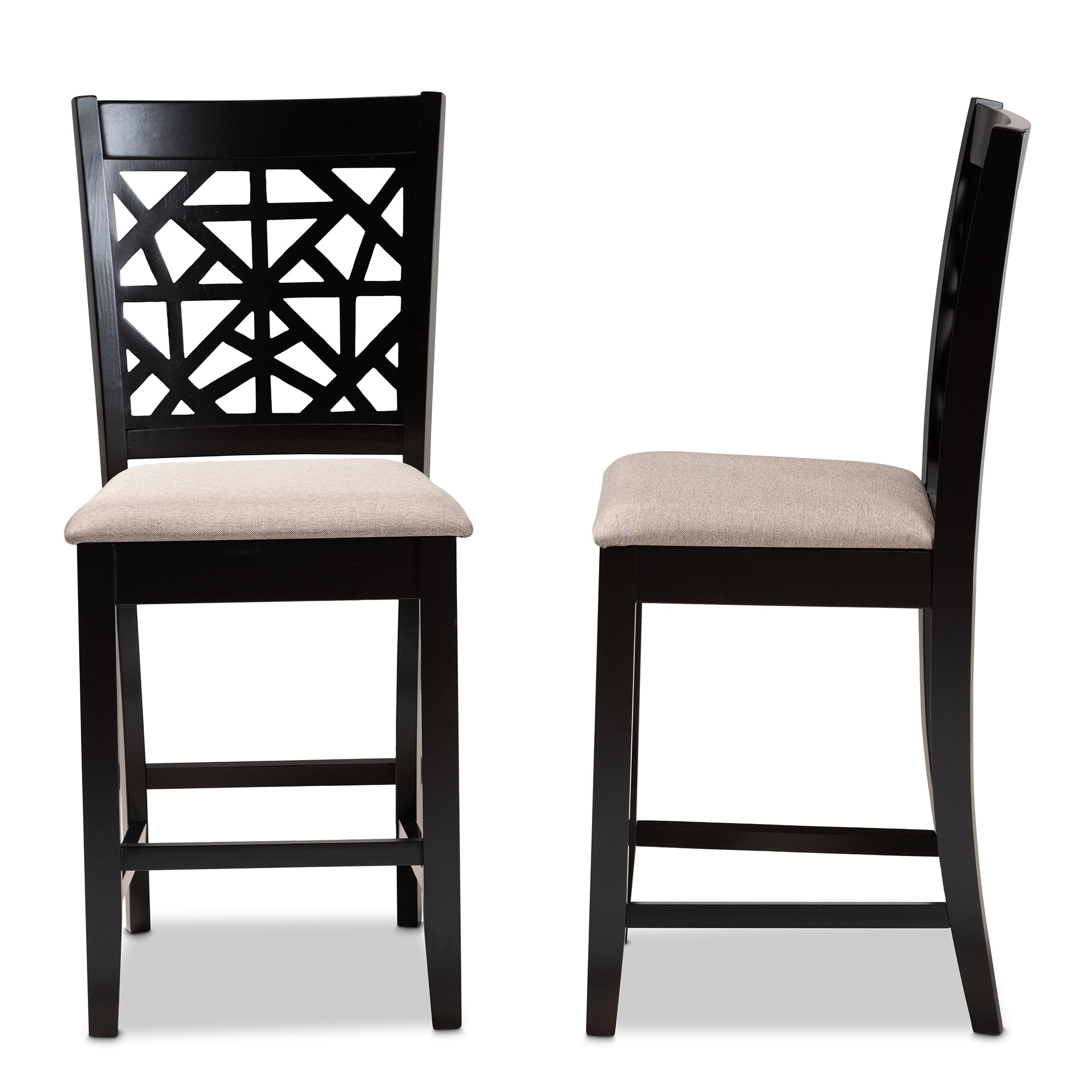 Baxton Studio Devon Modern and Contemporary Sand Fabric Upholstered and Espresso Brown Finished Wood 2-Piece Counter Height Pub Chair Set