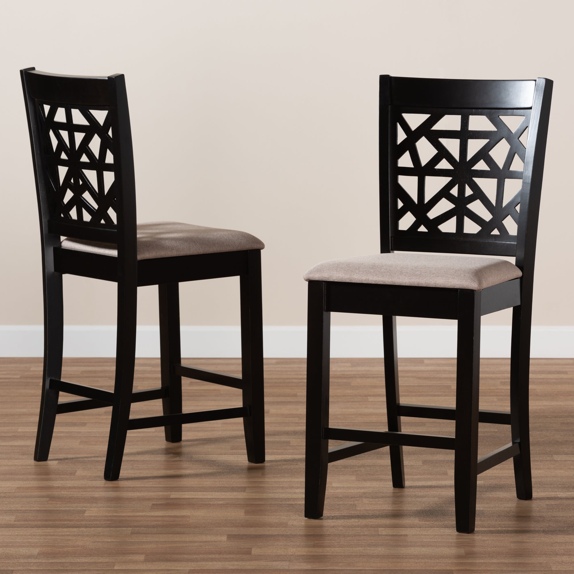 Baxton Studio Devon Modern and Contemporary Sand Fabric Upholstered and Espresso Brown Finished Wood 2-Piece Counter Height Pub Chair Set