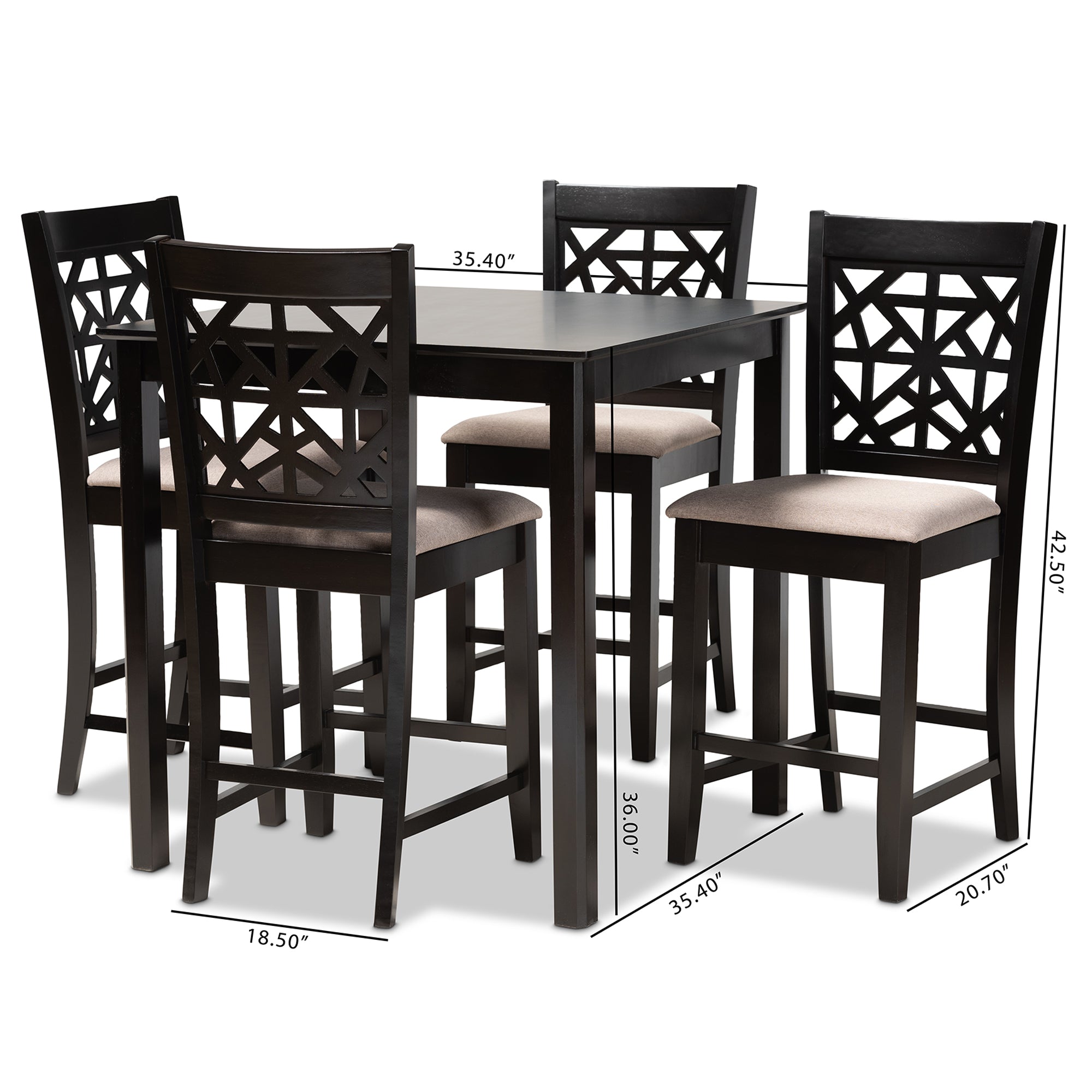 Baxton Studio Devon Modern and Contemporary Sand Fabric Upholstered and Espresso Brown Finished Wood 5-Piece Pub Dining Set