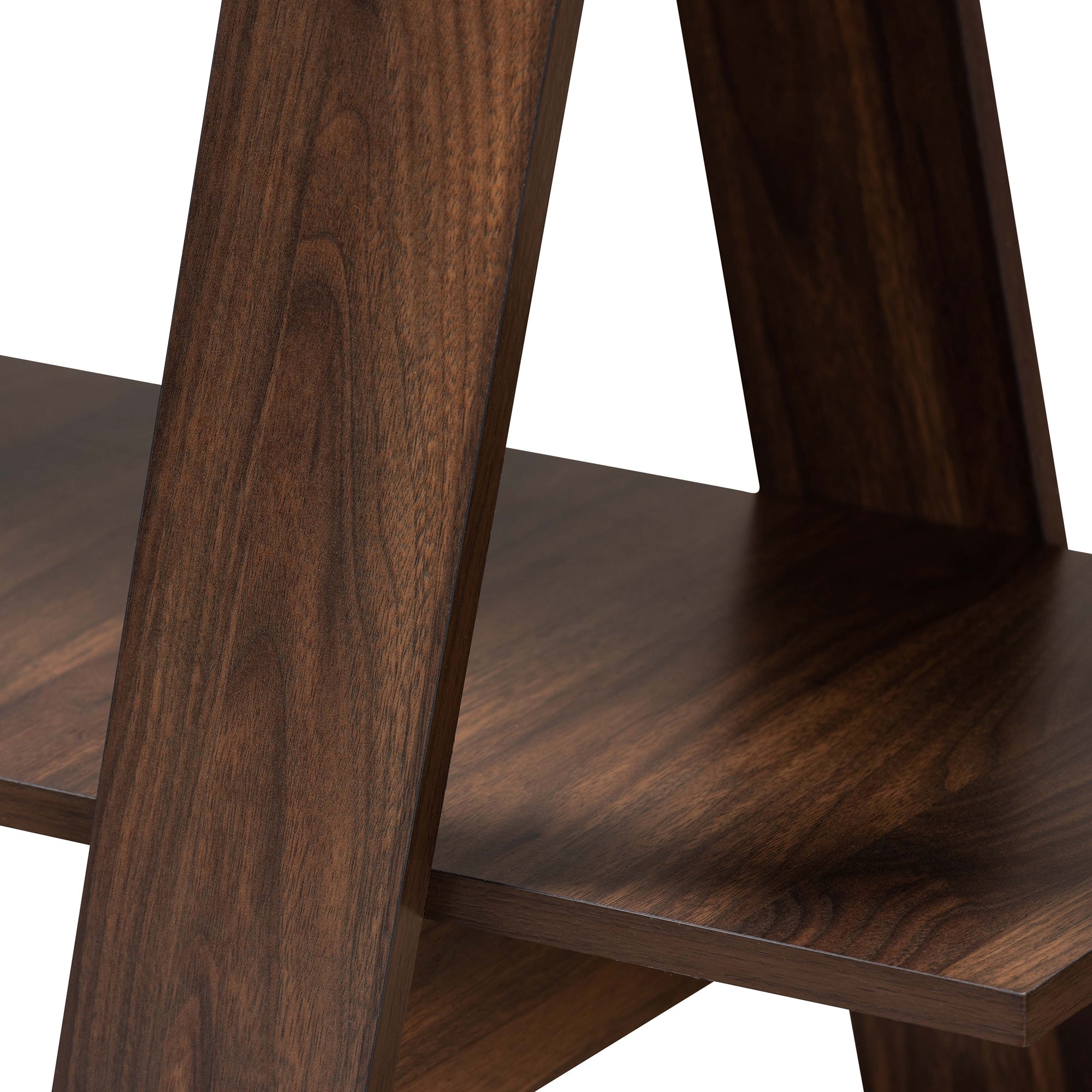 Baxton Studio Michio Modern and Contemporary Walnut Brown Finished 5-Tier Wood Geometric Living Room Display Shelf