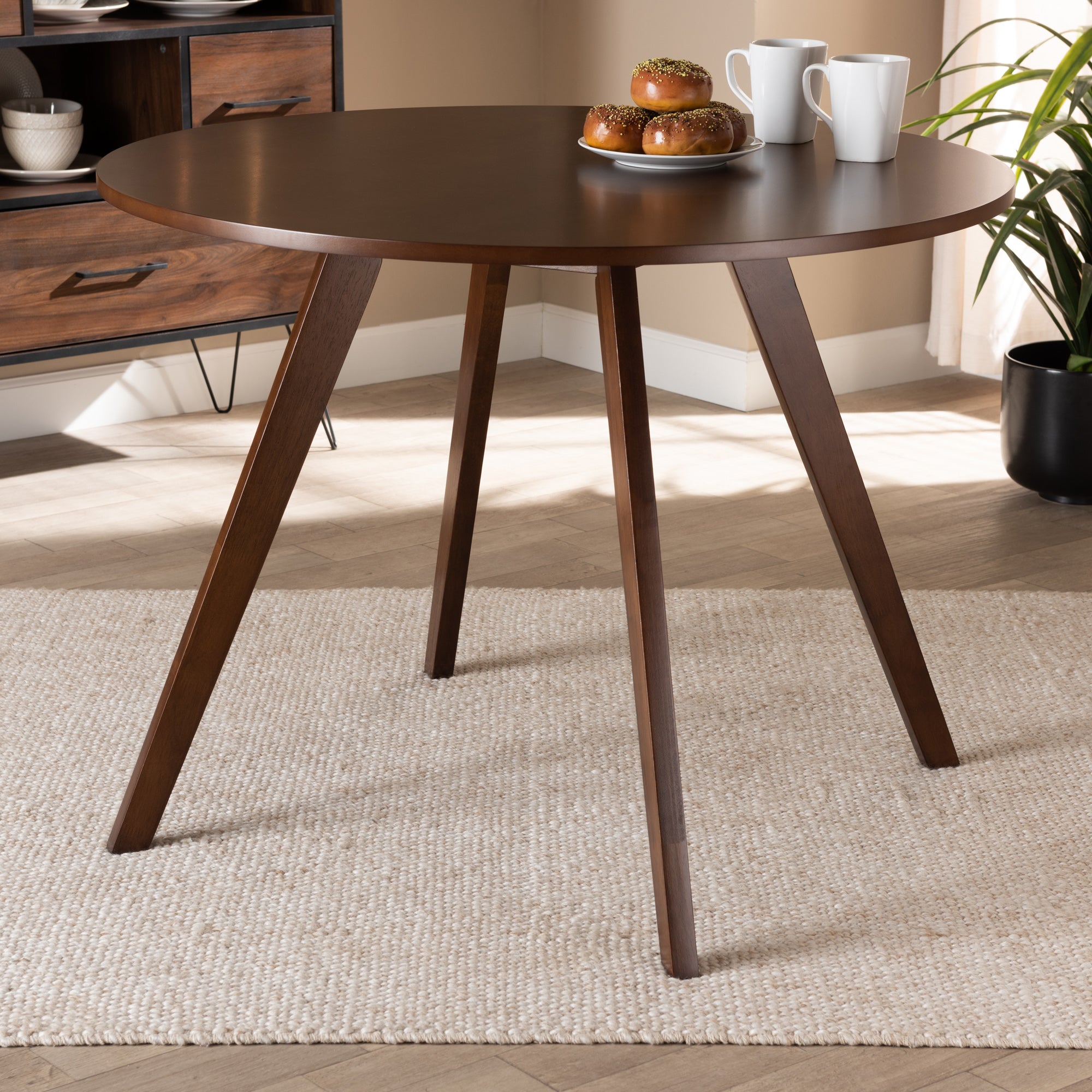 Baxton Studio Alana Mid-Century Modern Transitional Walnut Brown Finished Round Wood Dining Table