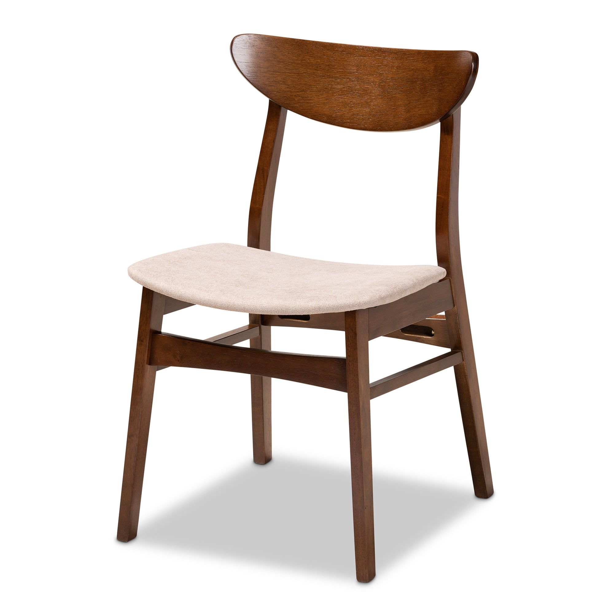 Baxton Studio Philip Mid-Century Modern Transitional Light Beige Fabric Upholstered and Walnut Brown Finished Wood 5-Piece Dining Set