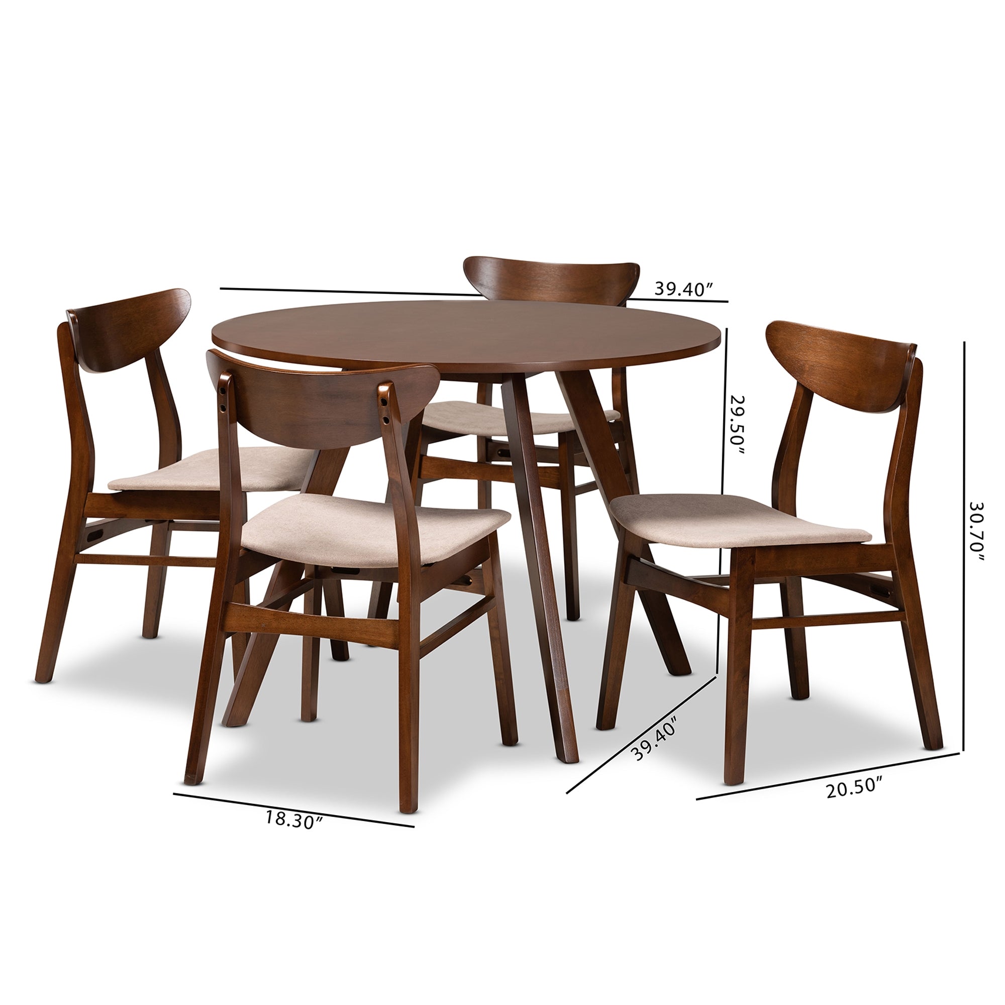 Baxton Studio Philip Mid-Century Modern Transitional Light Beige Fabric Upholstered and Walnut Brown Finished Wood 5-Piece Dining Set