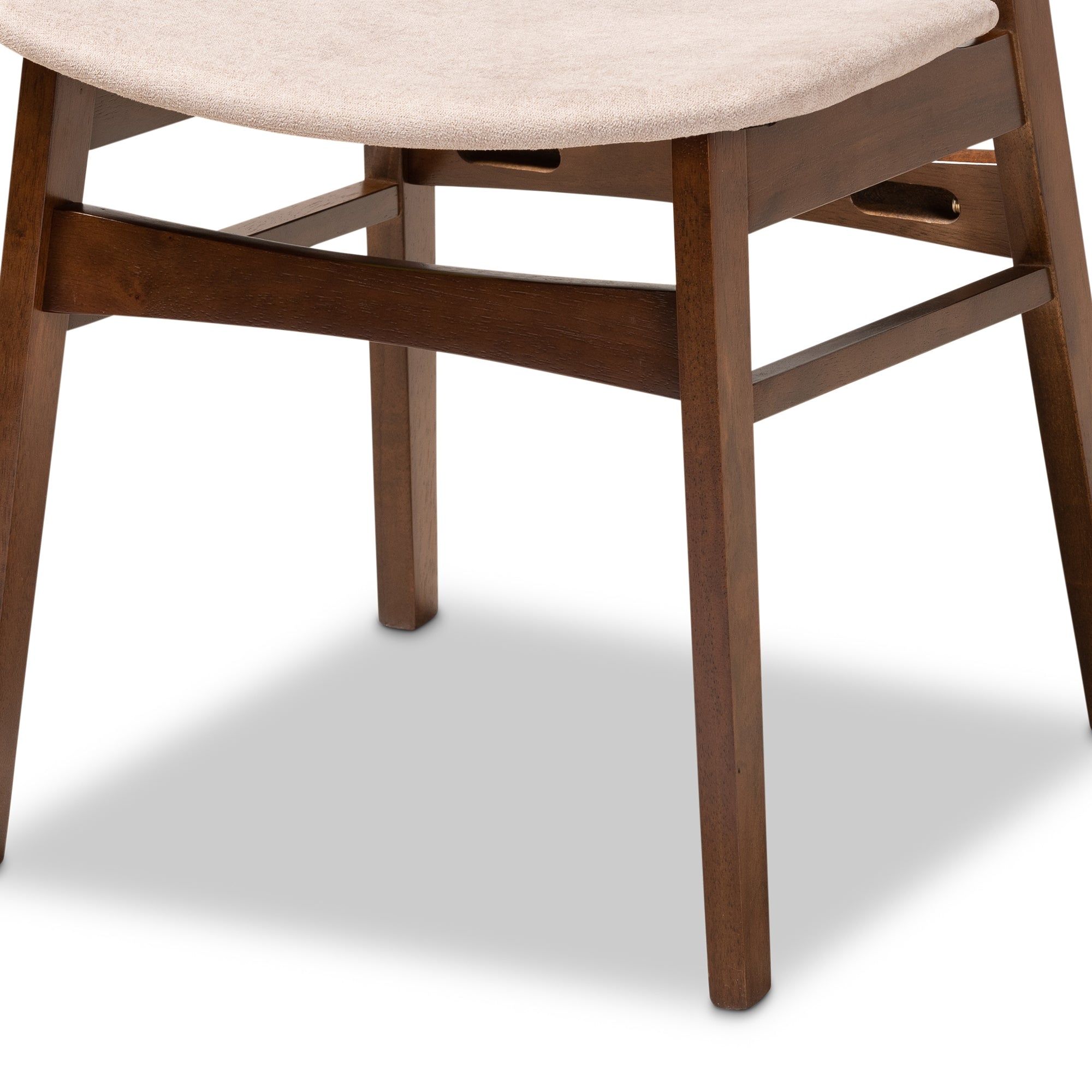 Baxton Studio Paras Mid-Century Modern Transitional Light Beige Fabric Upholstered and Walnut Brown Finished Wood 5-Piece Dining Set with Faux Marble Dining Table